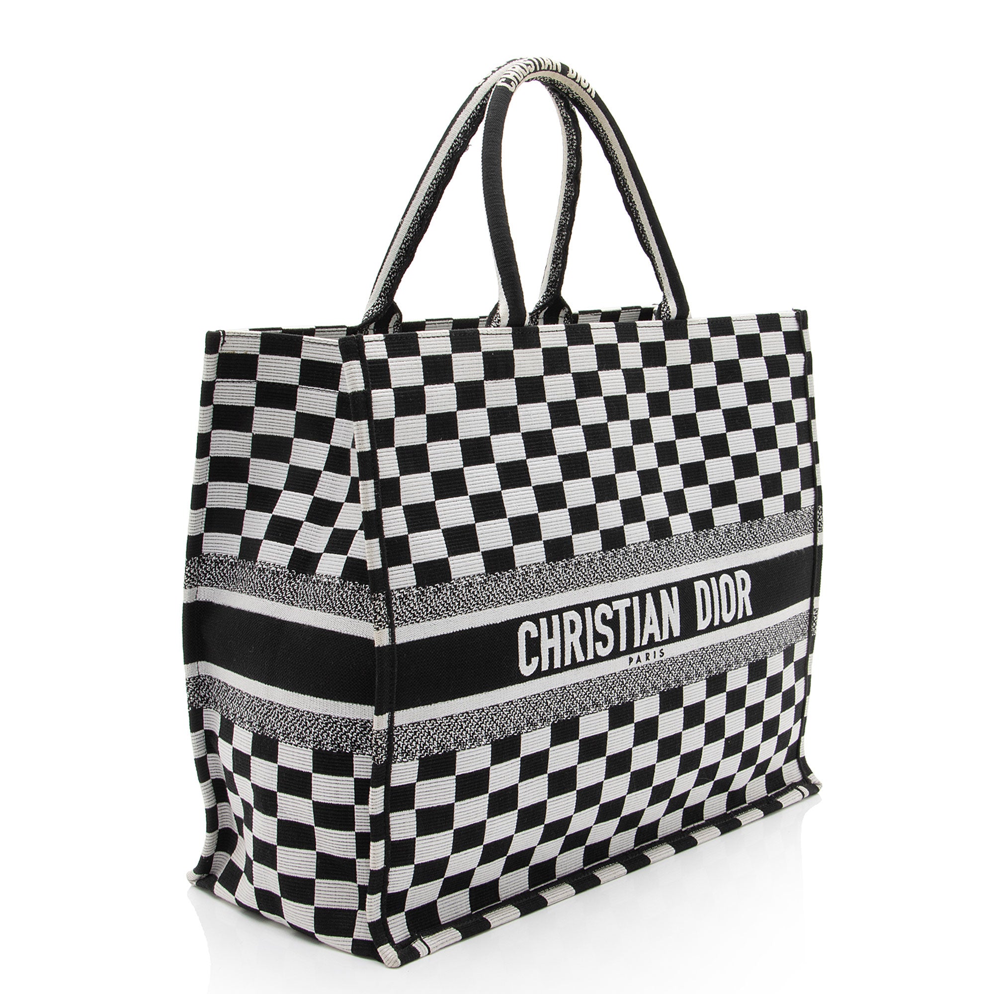 Dior Embroidered Canvas Checkered Large Book Tote