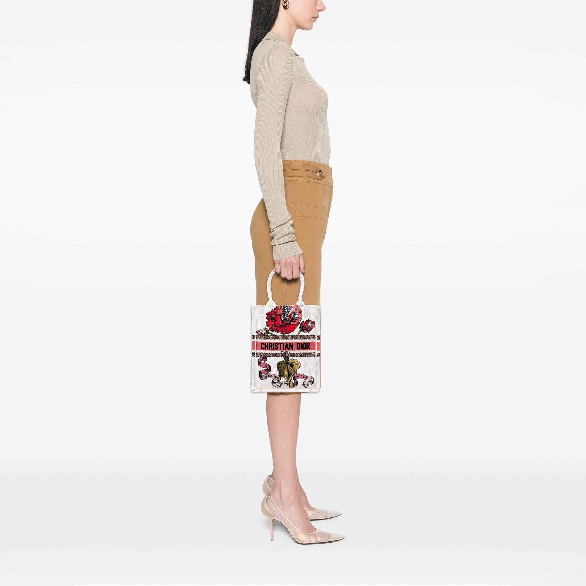 Dior Embroidered Canvas Fleurs Bibliques Vertical Book Tote