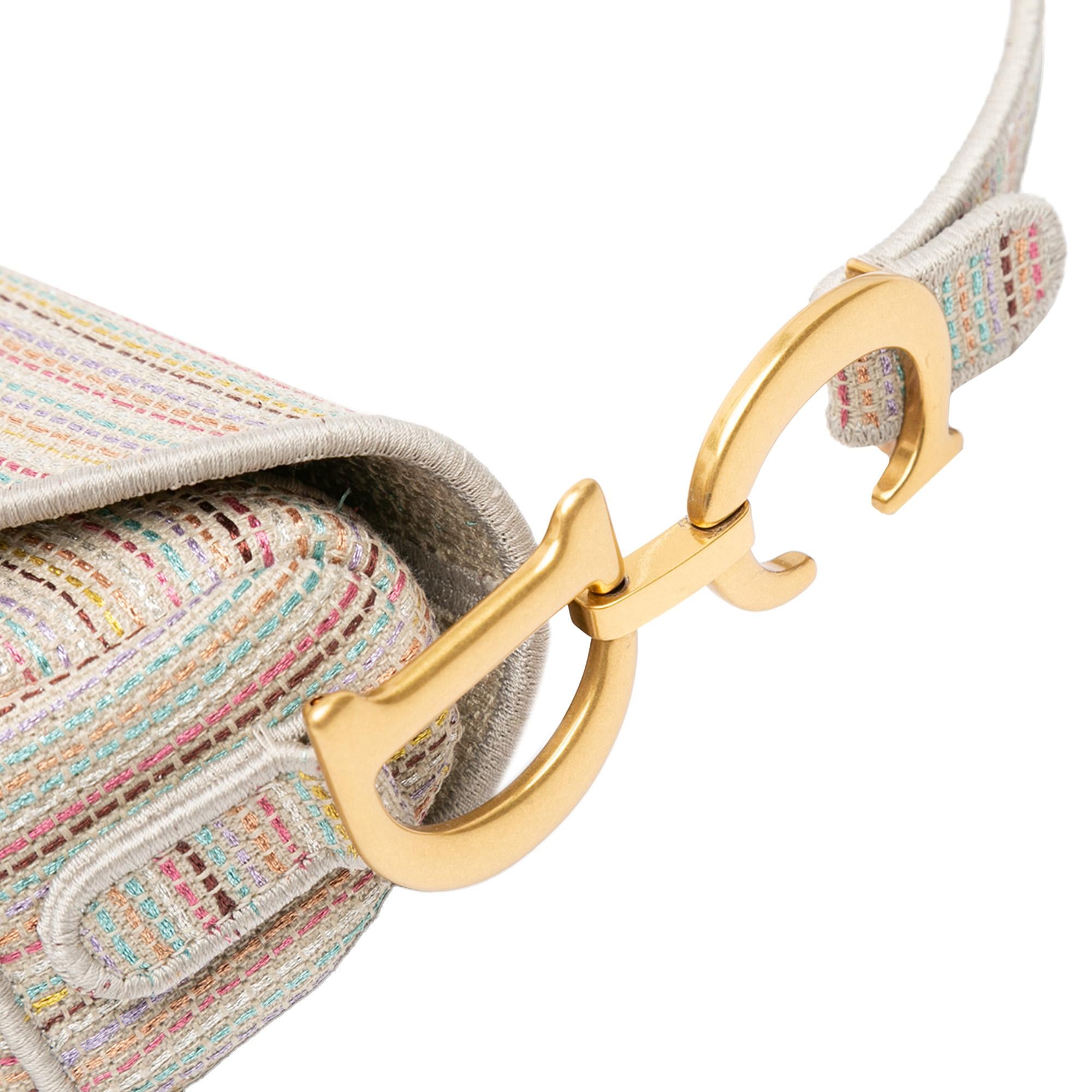 Dior Embroidered Canvas Stripes Saddle Bag