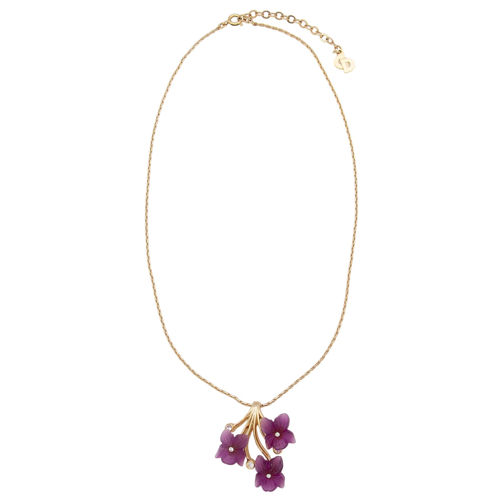Dior Frosted Glass Flowers Pendant Necklace (SHF-12DPTG)