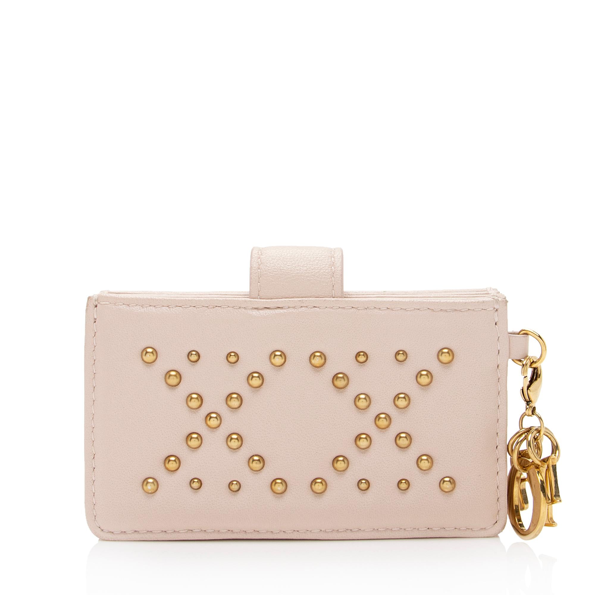 Dior Lambskin Studded Lady Dior 5-Gusset Card Holder (SHF-TOBEZh)