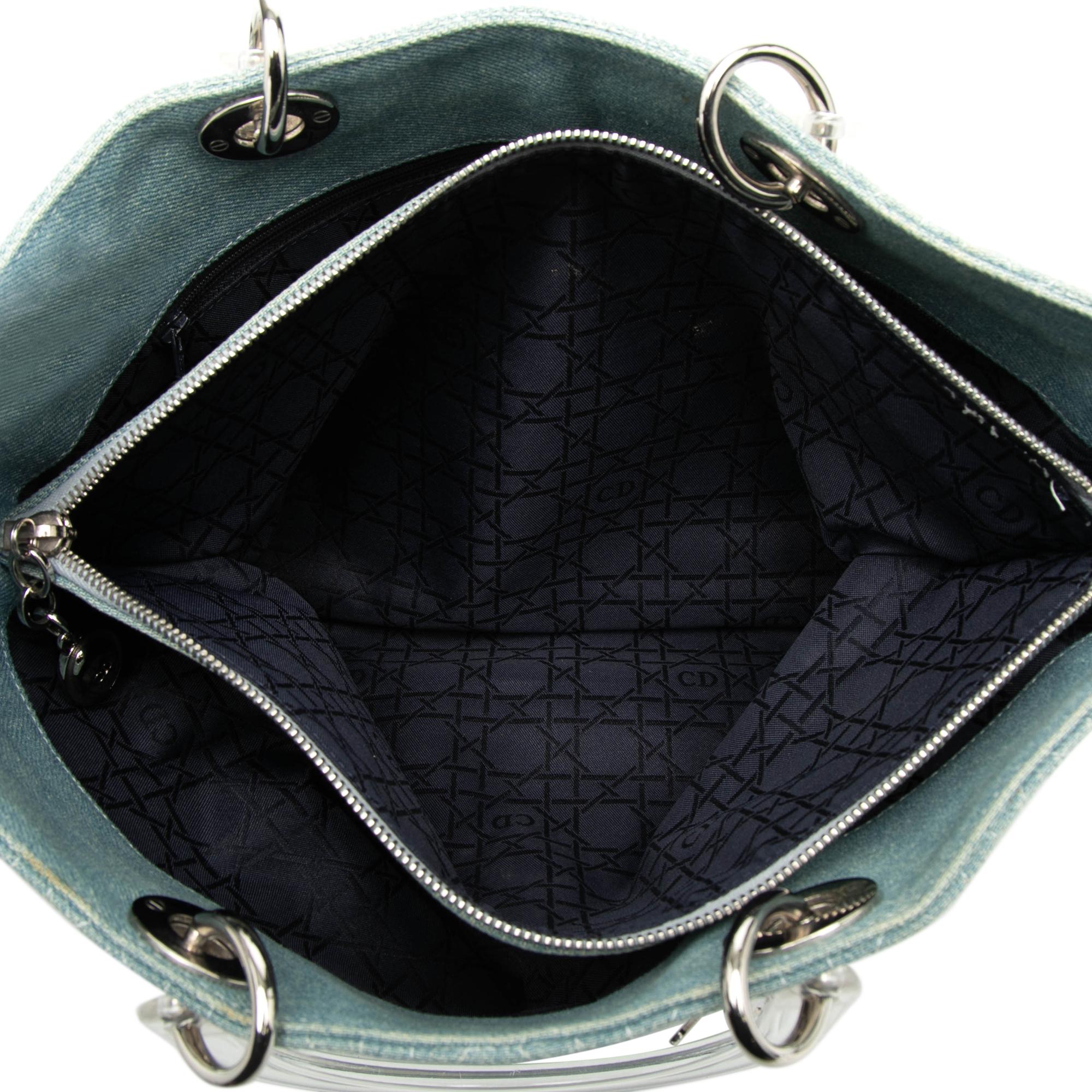 Dior Large Denim Cannage Acrylic Handles Lady Dior