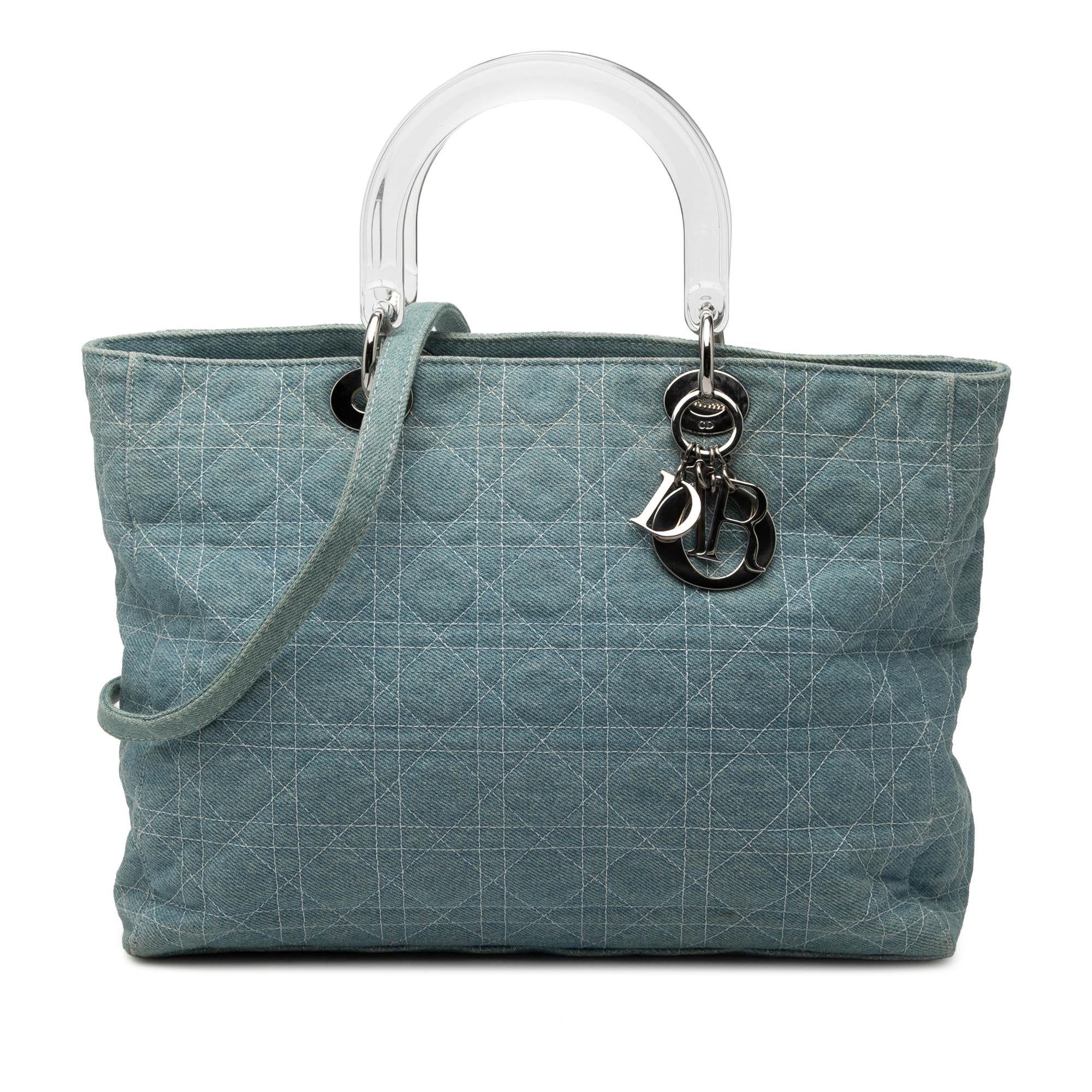 Dior Large Denim Cannage Acrylic Handles Lady Dior
