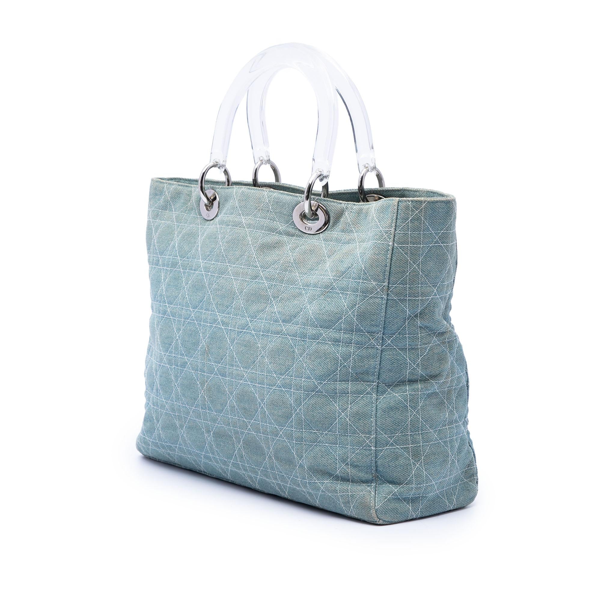 Dior Large Denim Cannage Acrylic Handles Lady Dior