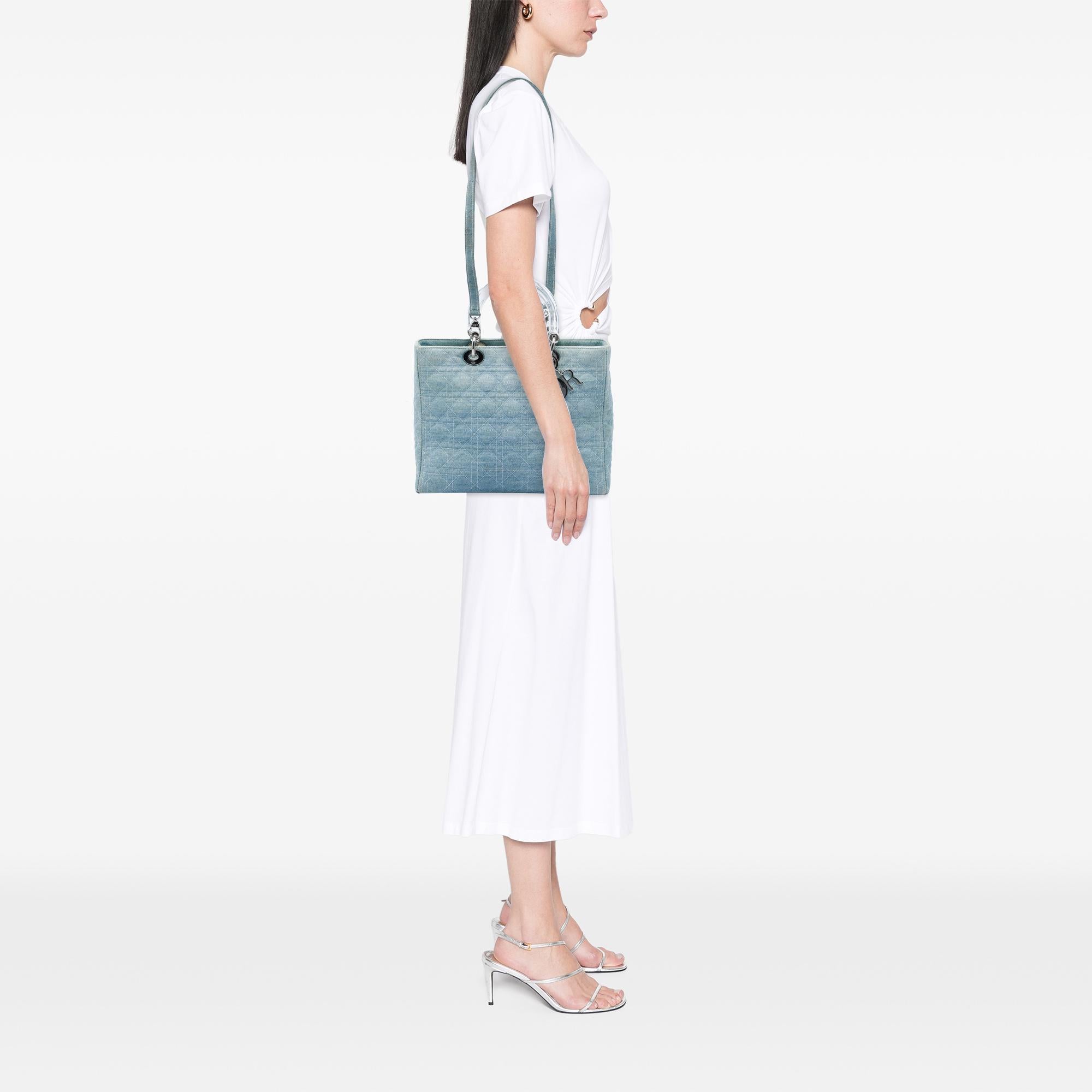 Dior Large Denim Cannage Acrylic Handles Lady Dior