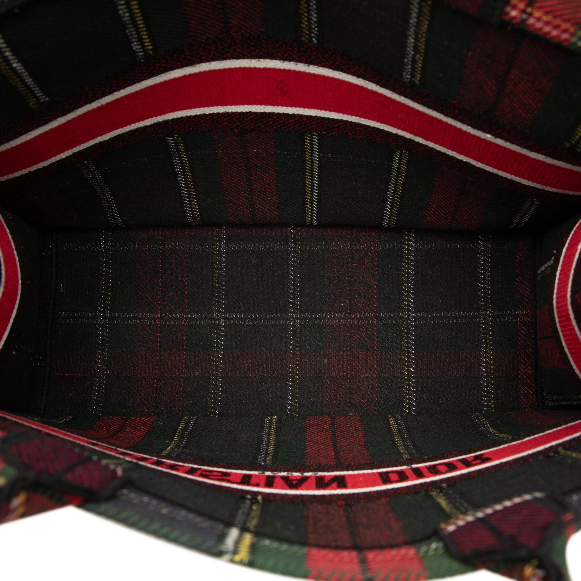Dior Large Embroidered Canvas Tartan Check Book Tote
