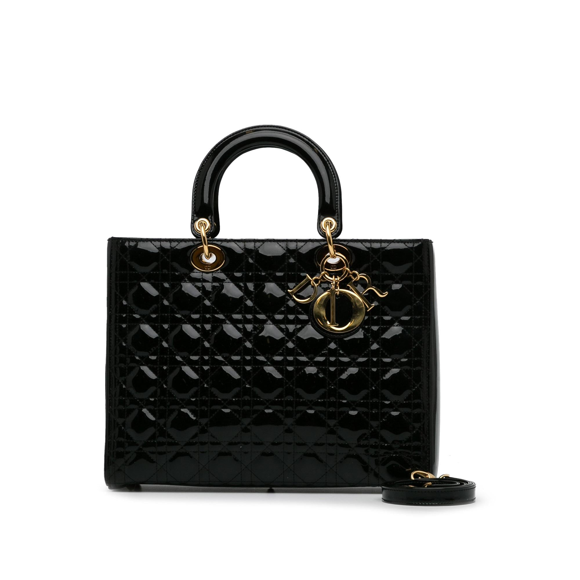 Dior Large Patent Cannage Lady Dior (SHG-WCWHTr)