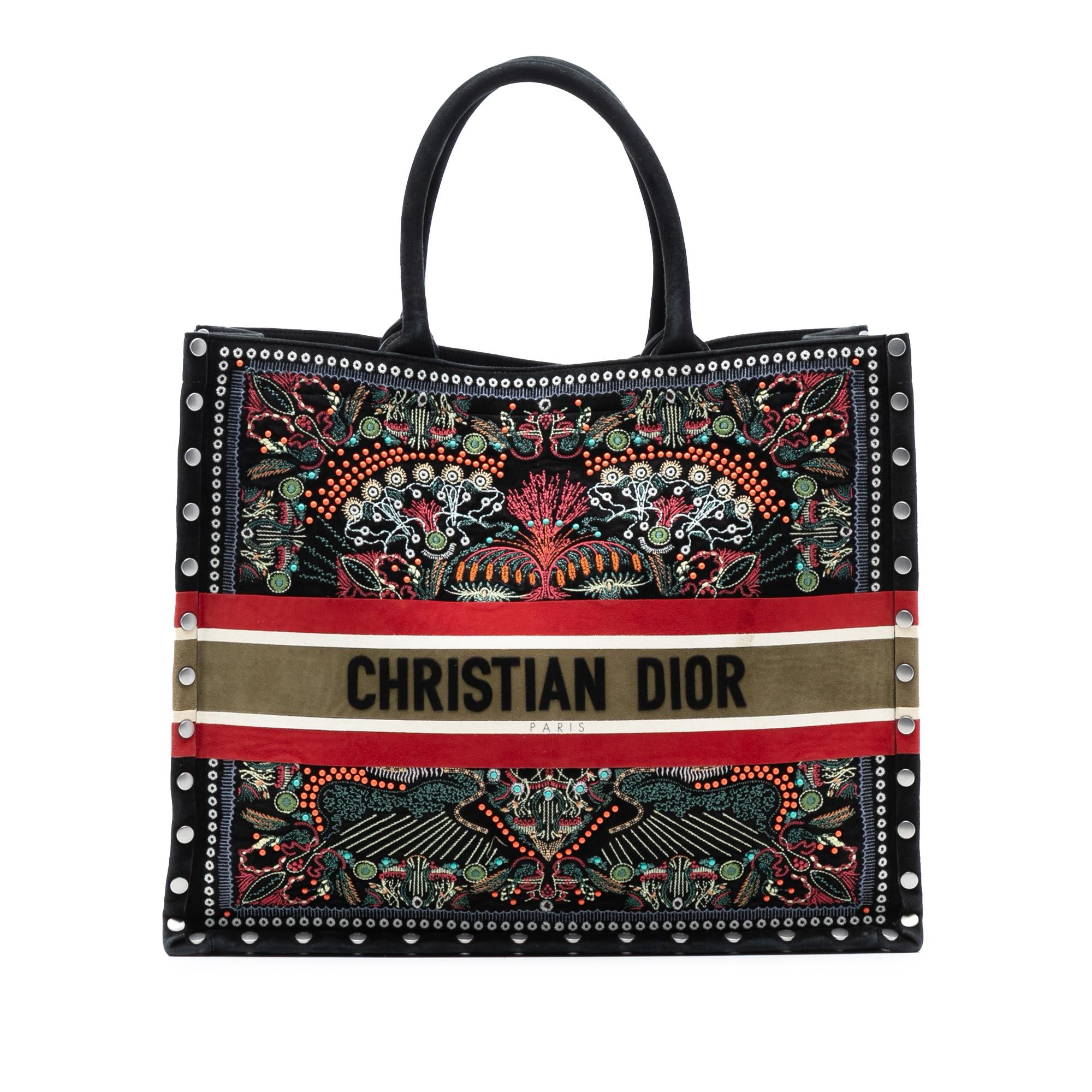 Dior Large Studded Embroidered Velvet Heart Lights Book Tote