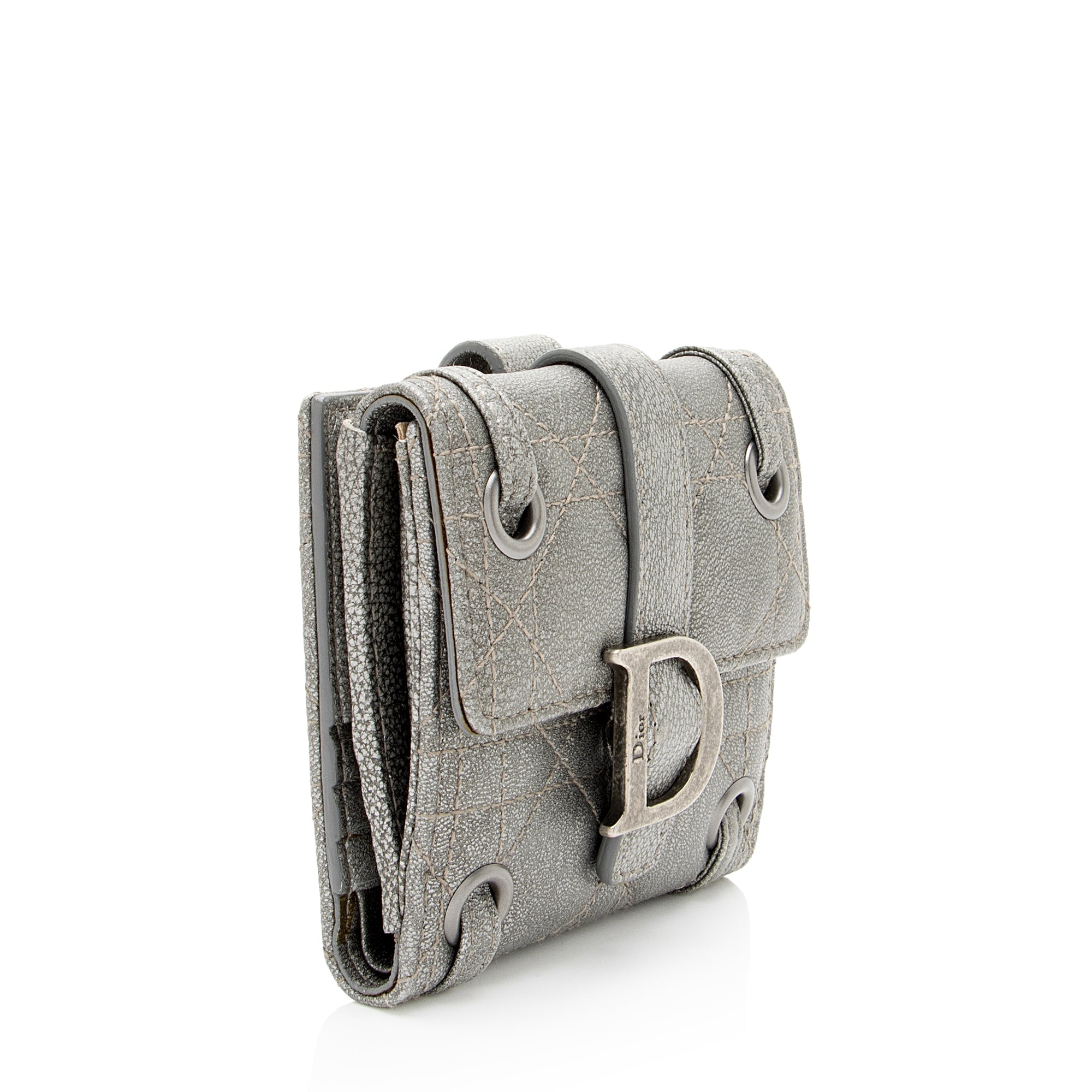 Dior Leather Cannage Grommet Compact Wallet