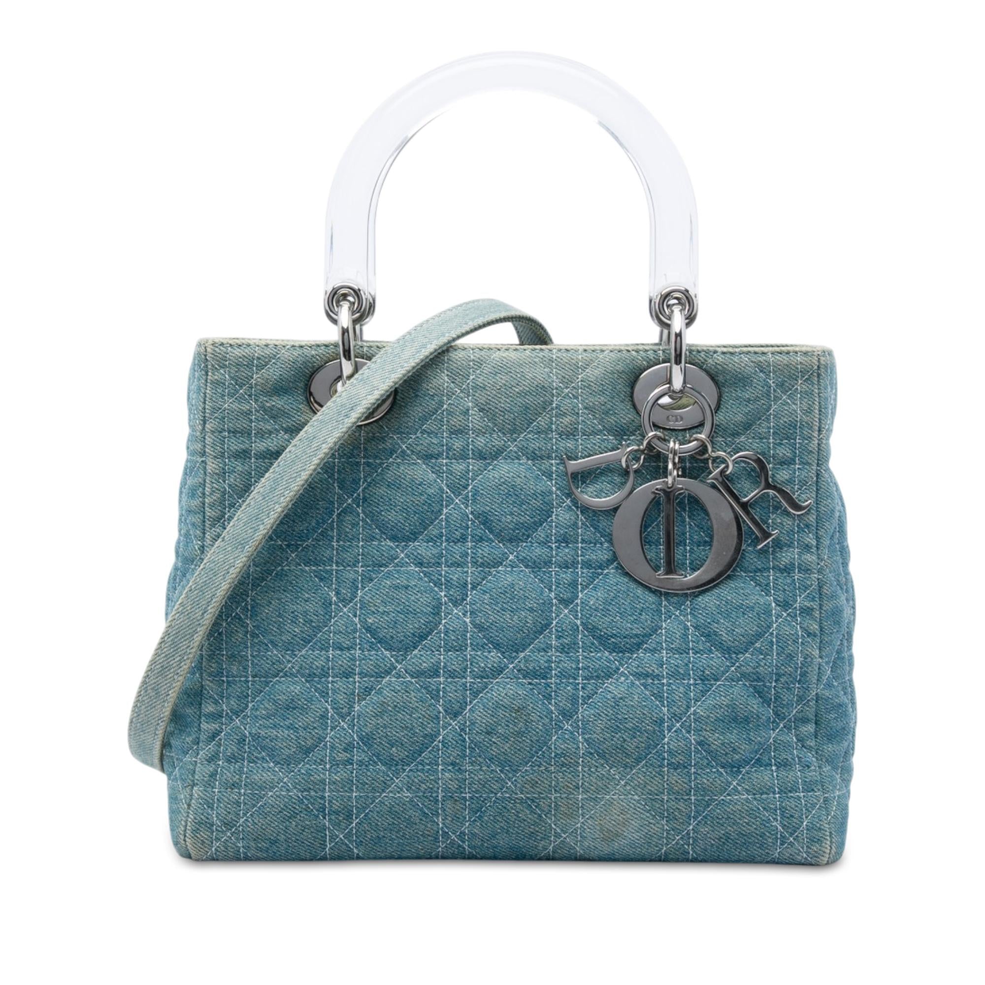 Dior Medium Denim Cannage Acrylic Handles Lady Dior