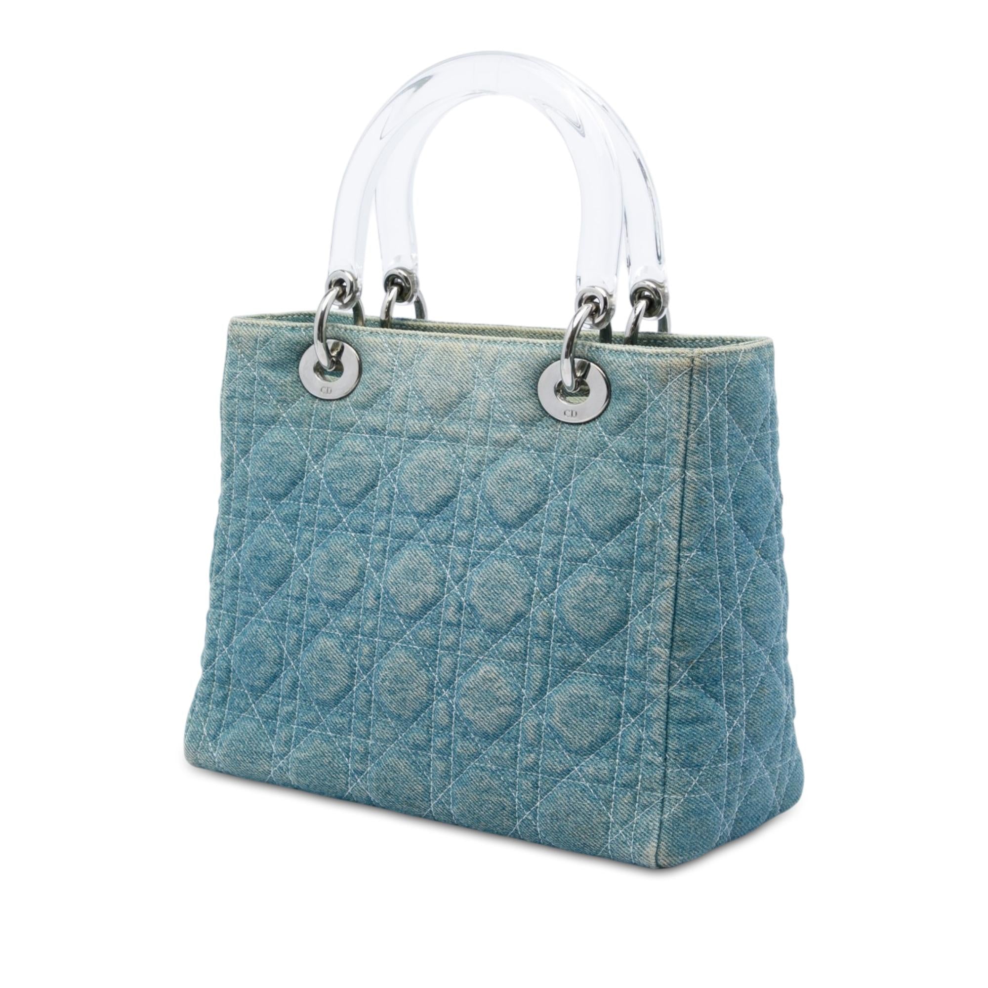 Dior Medium Denim Cannage Acrylic Handles Lady Dior