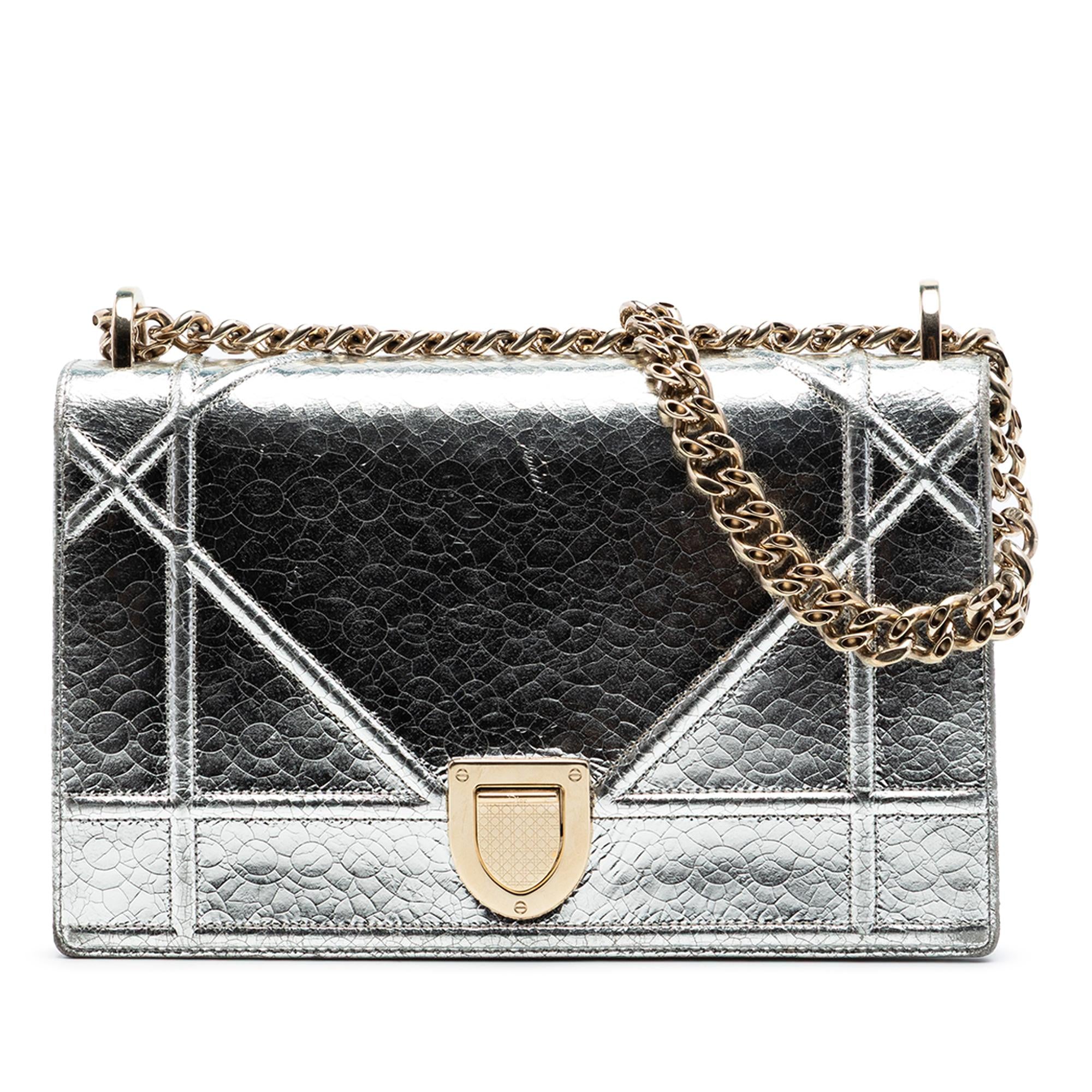Dior Medium Metallic Crackled Deerskin Diorama Flap
