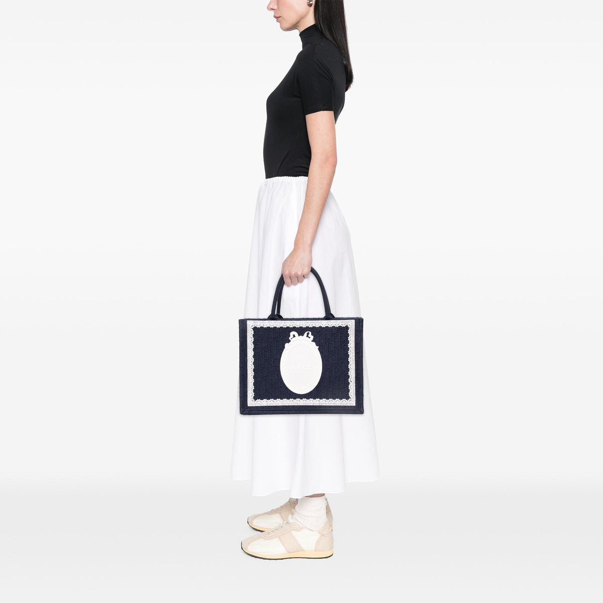Dior Medium Oblique Embroidered Canvas Lace Medallion Book Tote