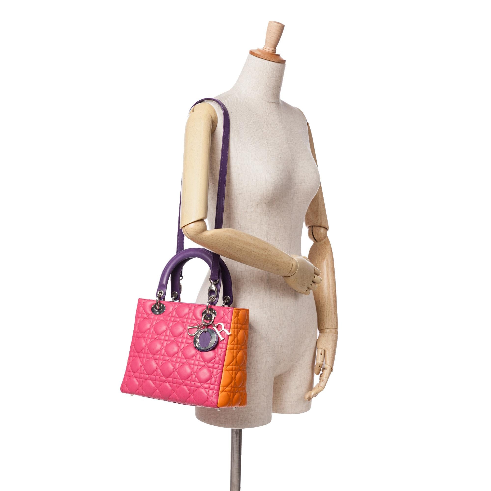 Dior Medium Tricolor Lambskin Cannage Lady Dior