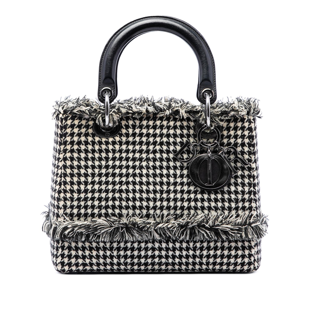 Dior Medium Tweed Fringe Houndstooth Lady Dior