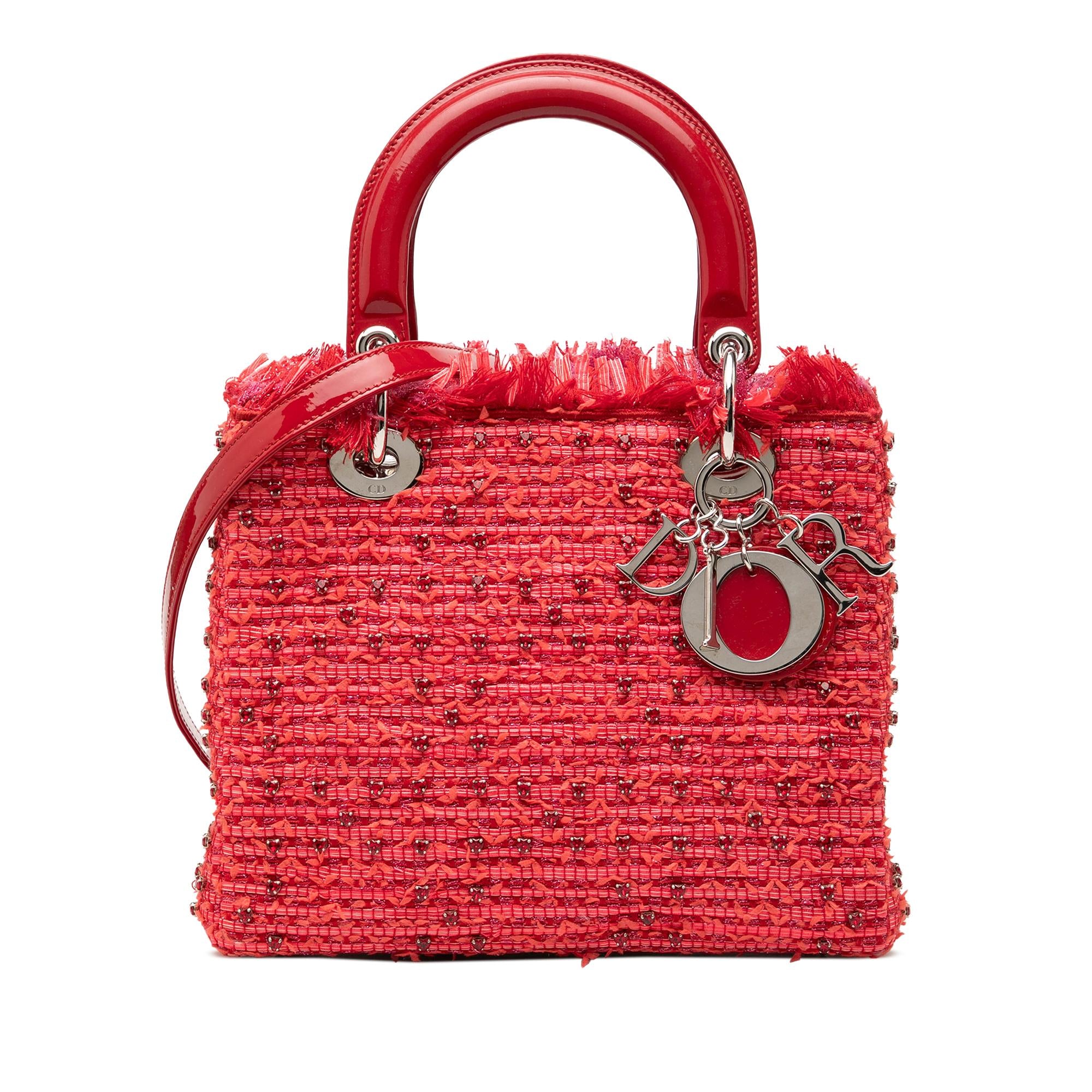 Dior Medium Tweed Fringe Rhinestone Lady Dior