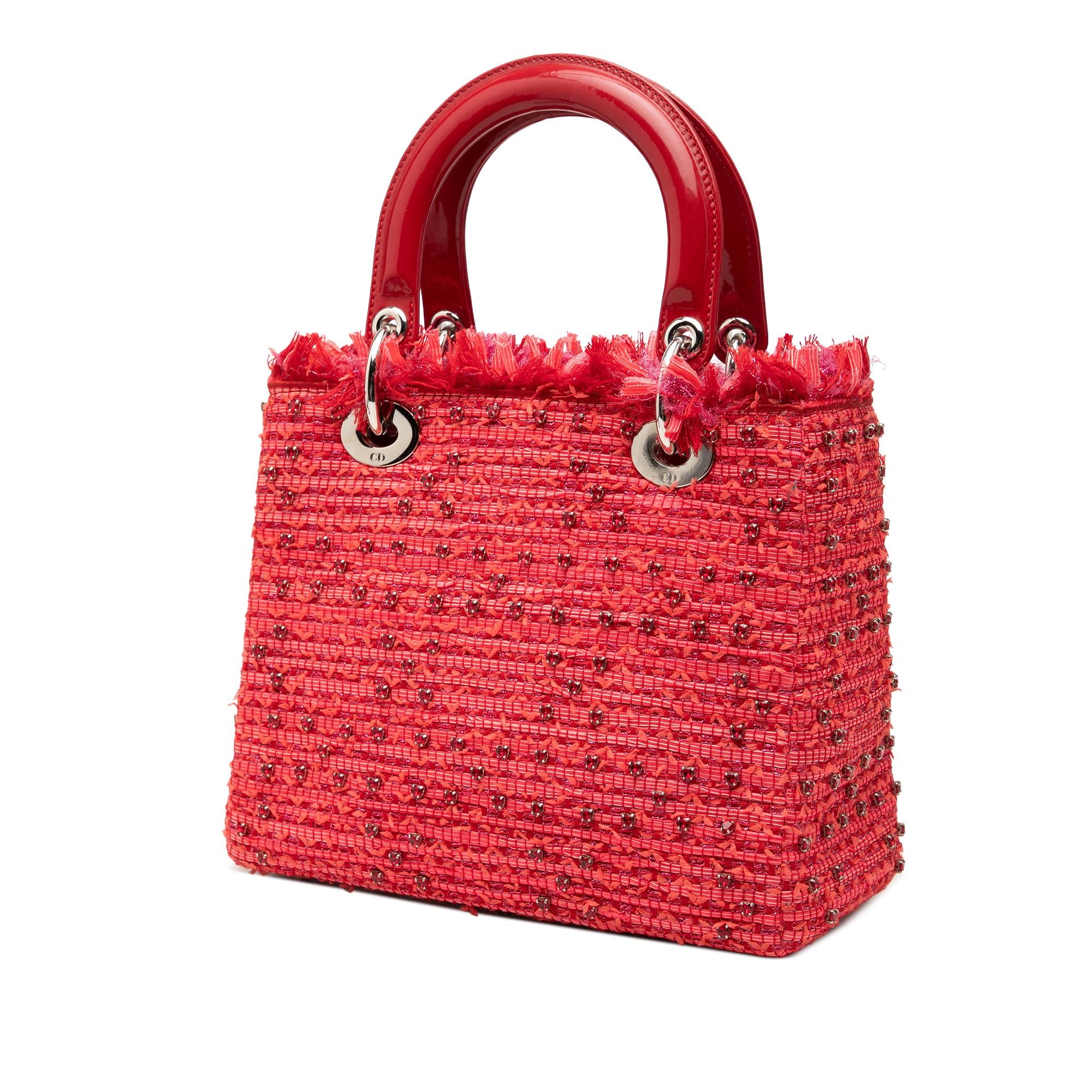 Dior Medium Tweed Fringe Rhinestone Lady Dior