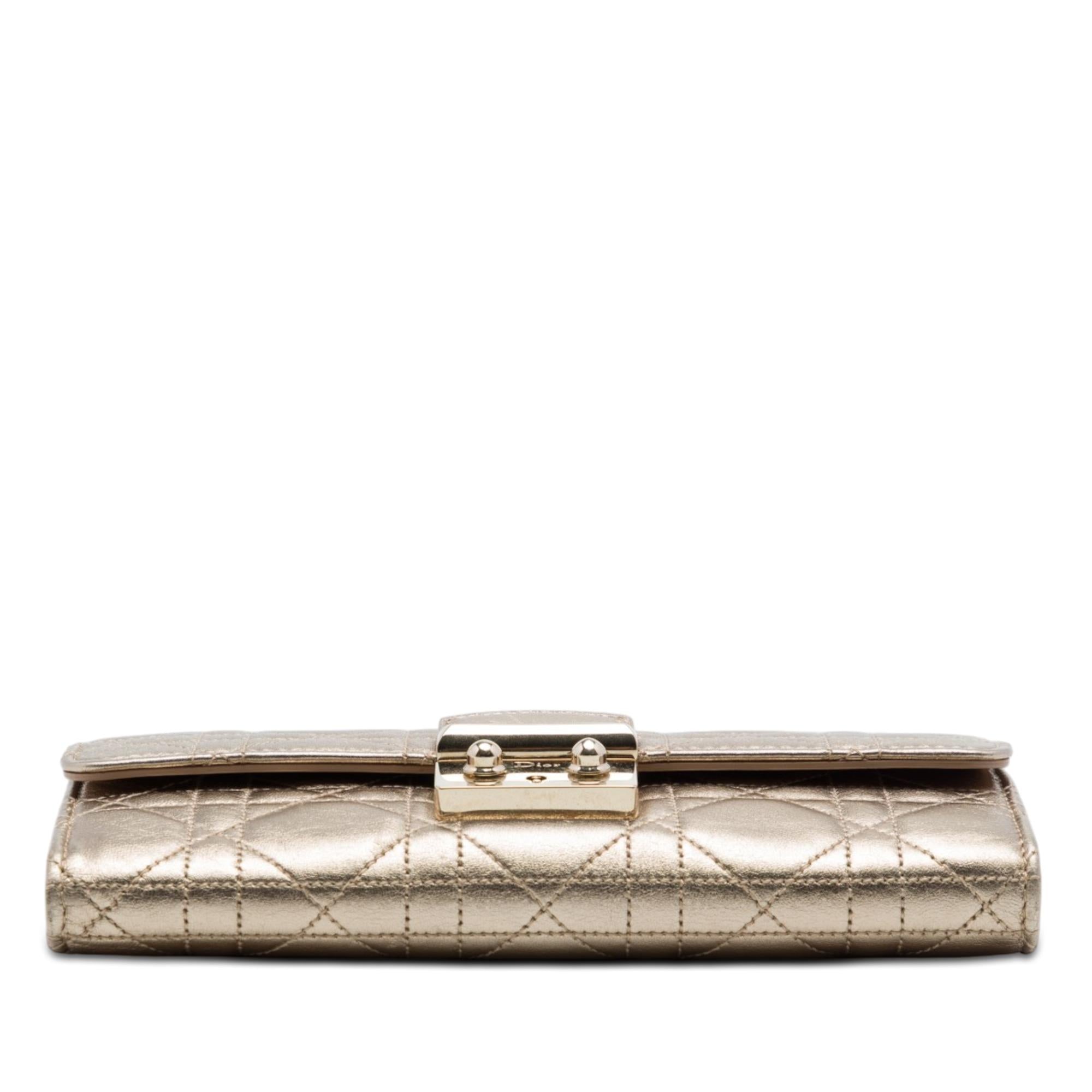 Dior Metallic Lambskin Cannage Miss Dior Promenade Wallet on Chain