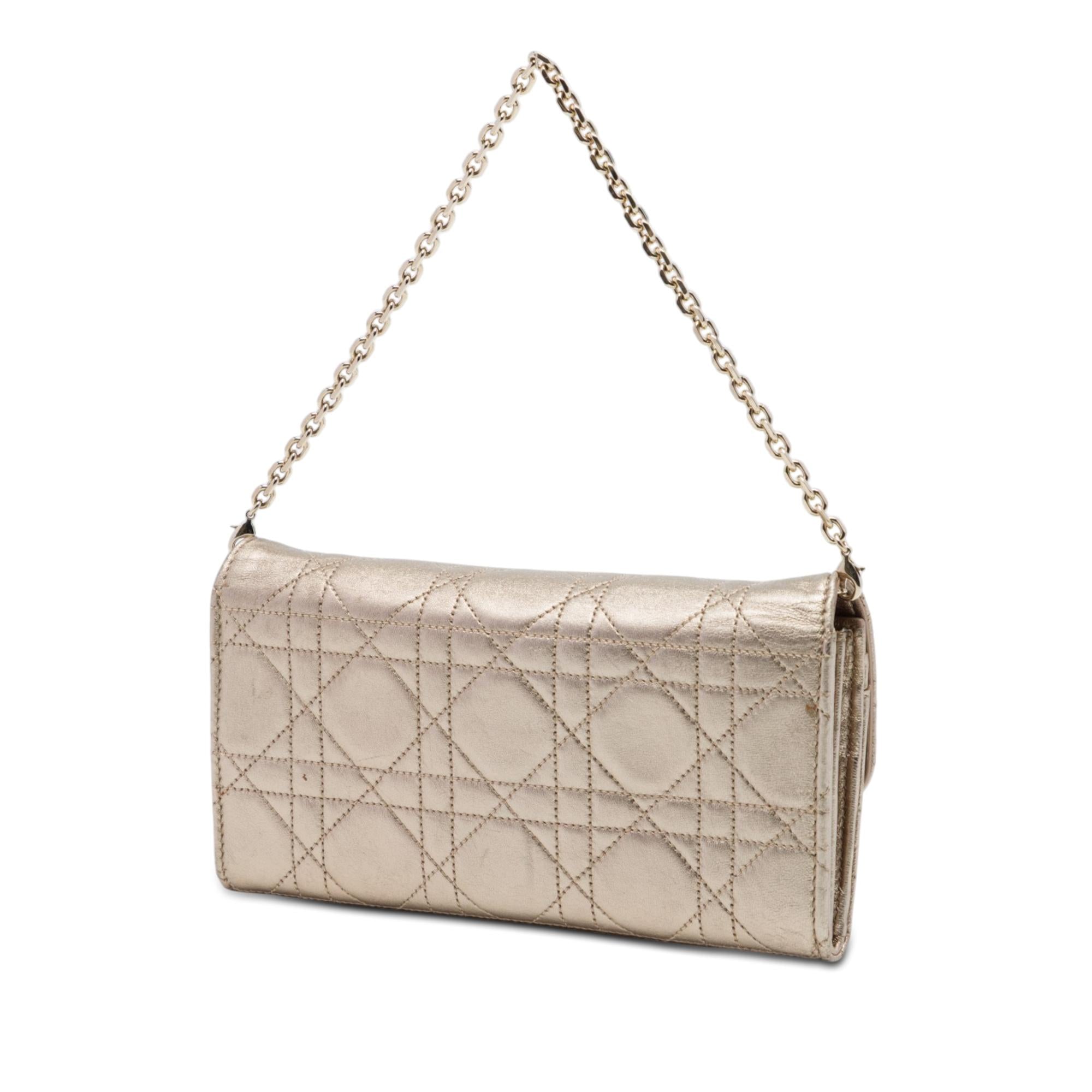 Dior Metallic Lambskin Cannage Miss Dior Promenade Wallet on Chain