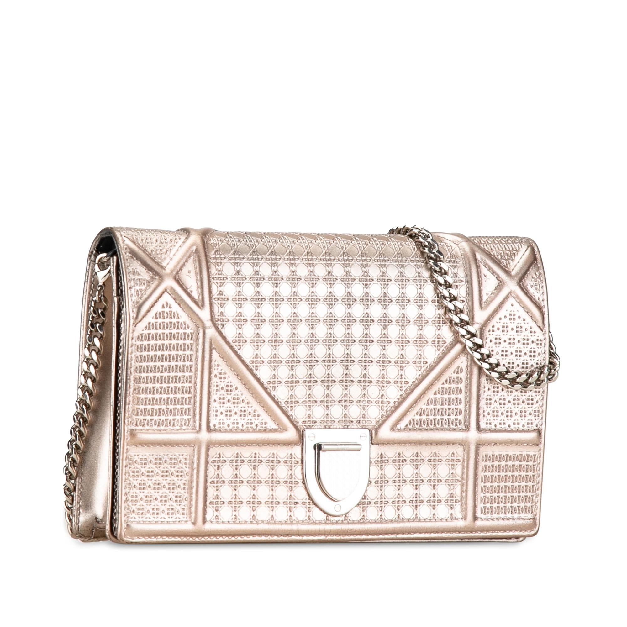 Dior Metallic Patent Microcannage Diorama Wallet on Chain (SHG-ZbLO9L)