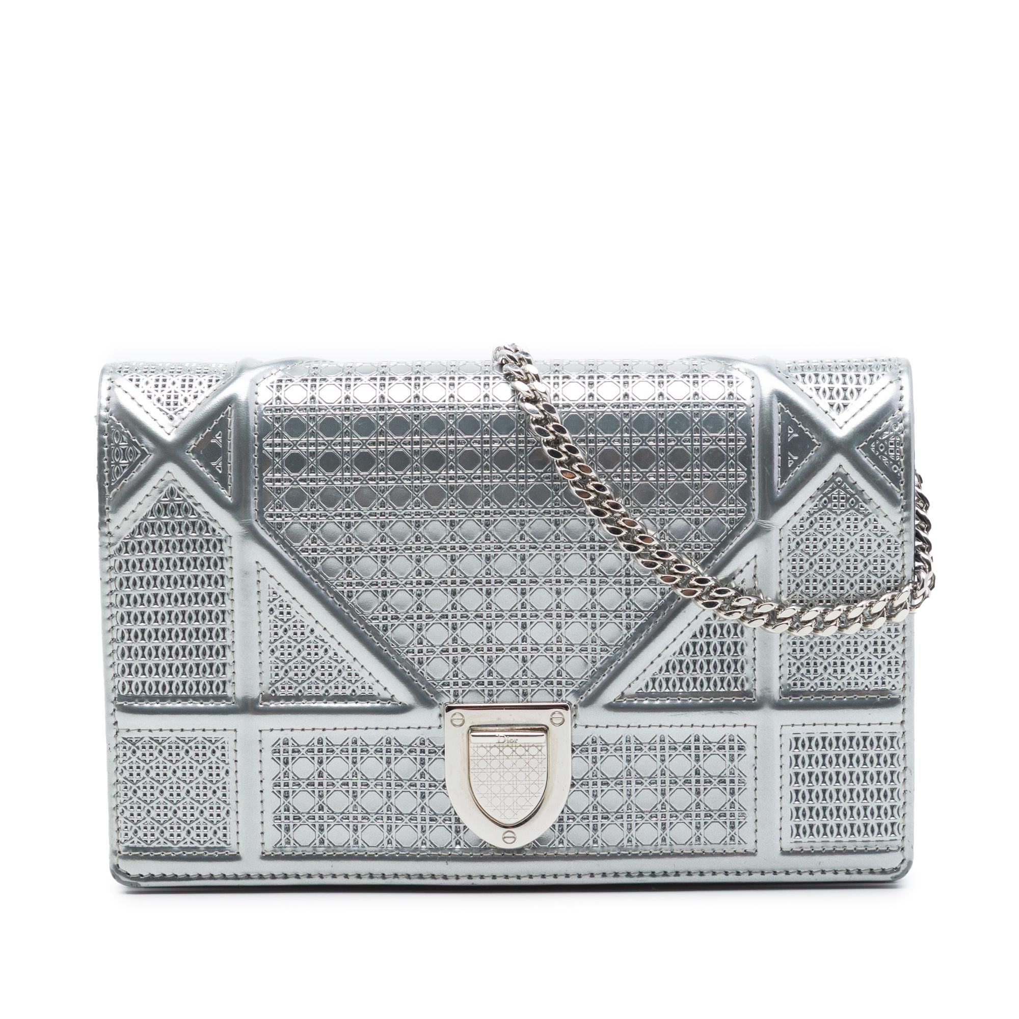 Dior Metallic Patent Microcannage Diorama Wallet on Chain