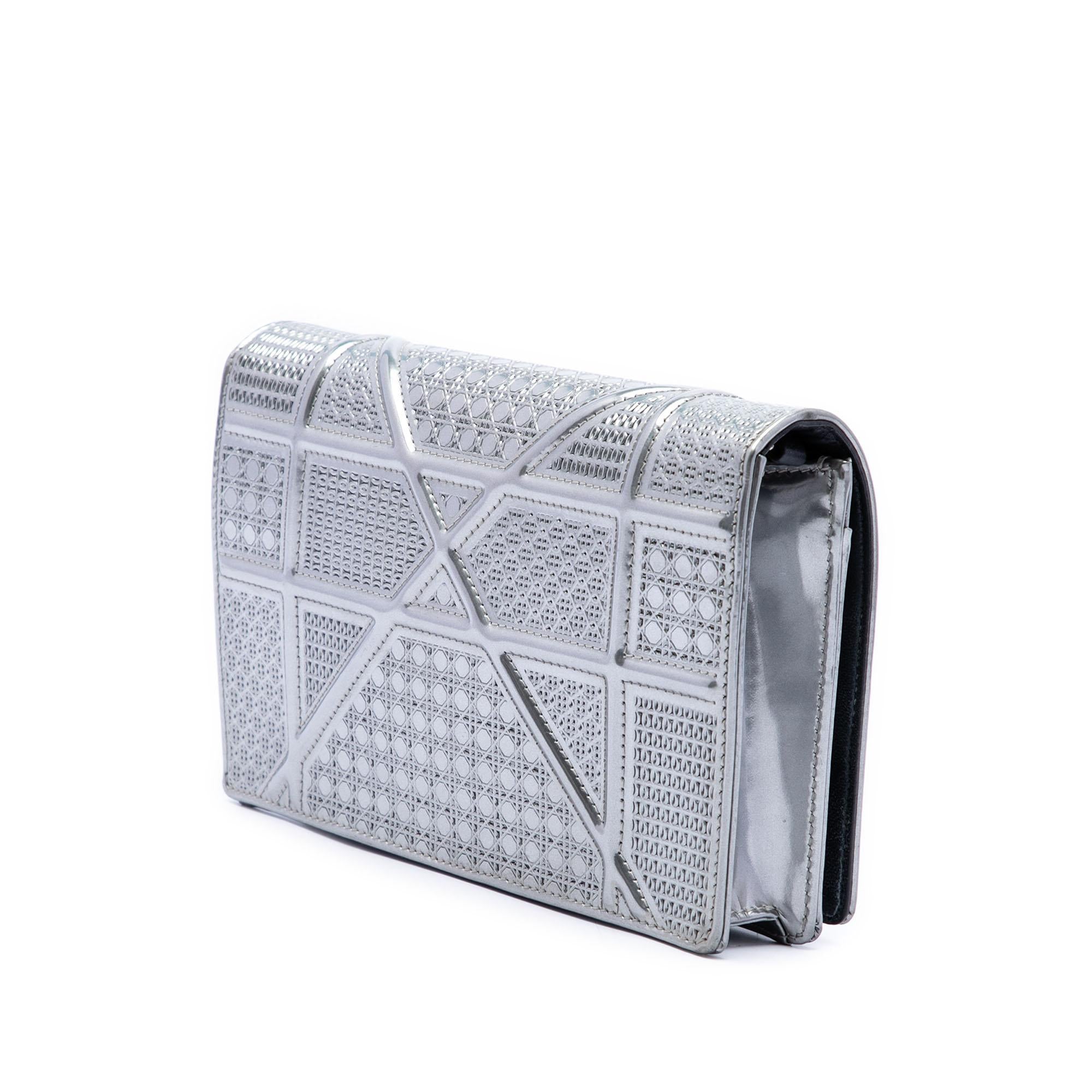 Dior Metallic Patent Microcannage Diorama Wallet on Chain