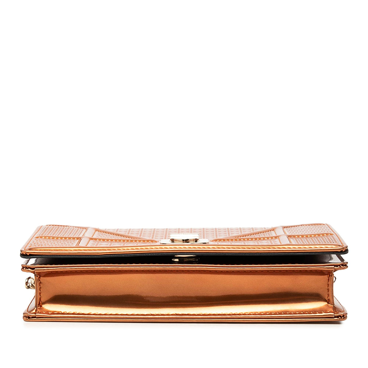 Dior Metallic Patent Microcannage Diorama Wallet on Chain