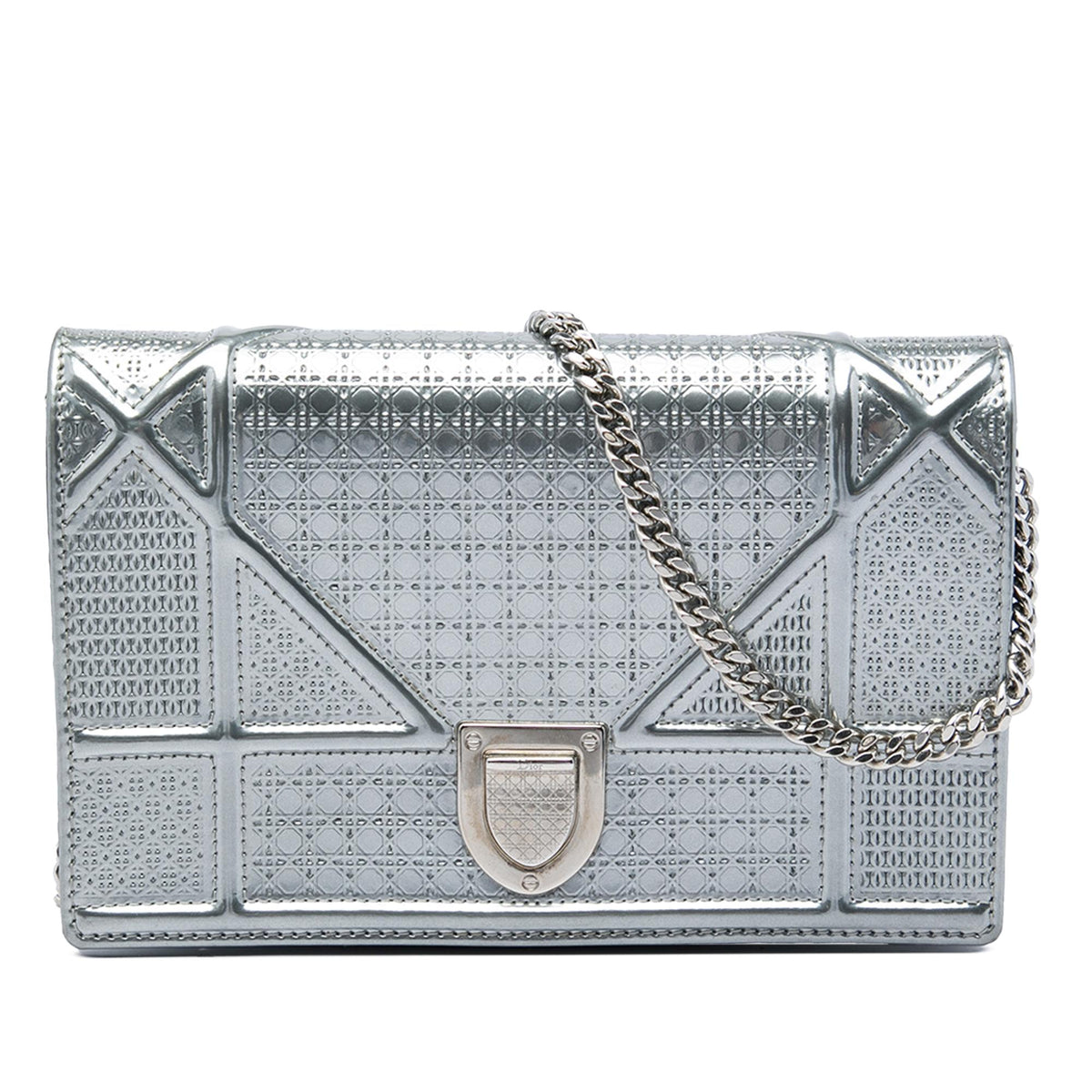Dior Metallic Patent Microcannage Diorama Wallet on Chain