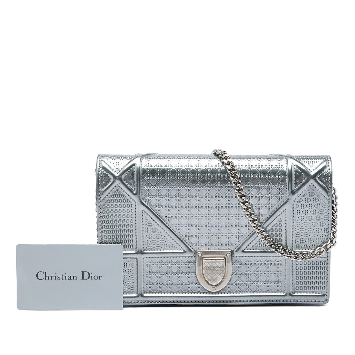 Dior Metallic Patent Microcannage Diorama Wallet on Chain
