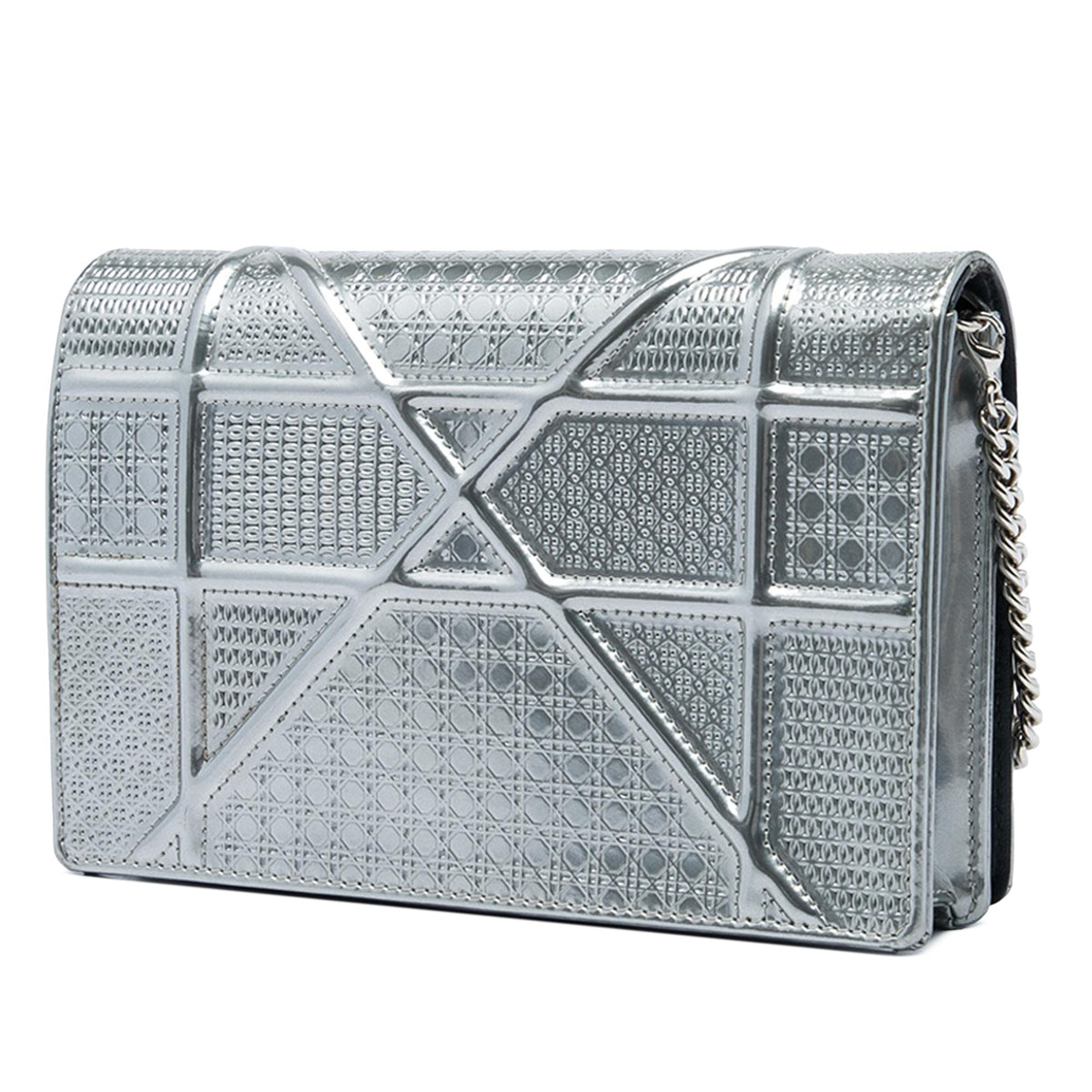 Dior Metallic Patent Microcannage Diorama Wallet on Chain