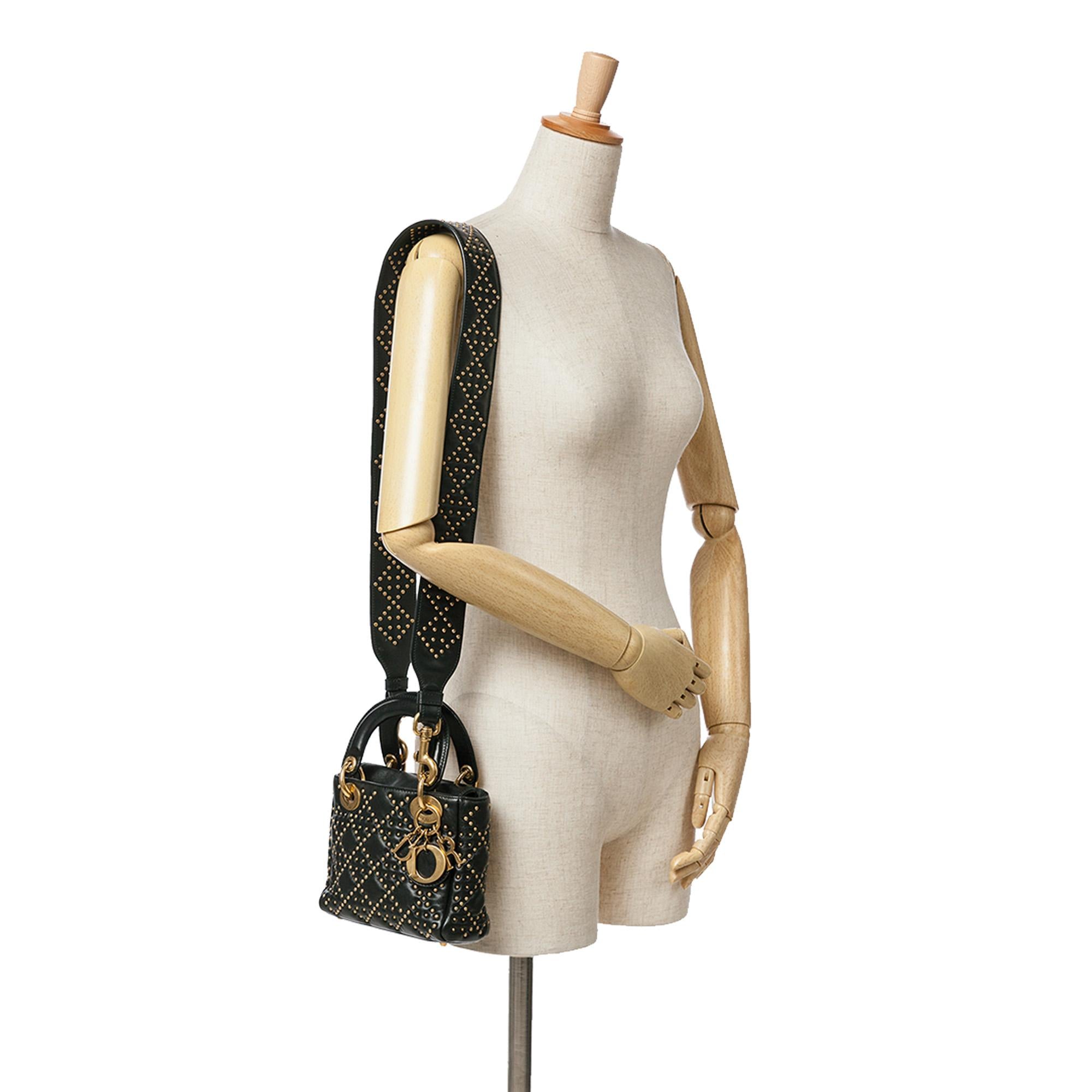 Dior Mini Calfskin Cannage Studded Supple Lady Dior (SHG-DxUBDm)