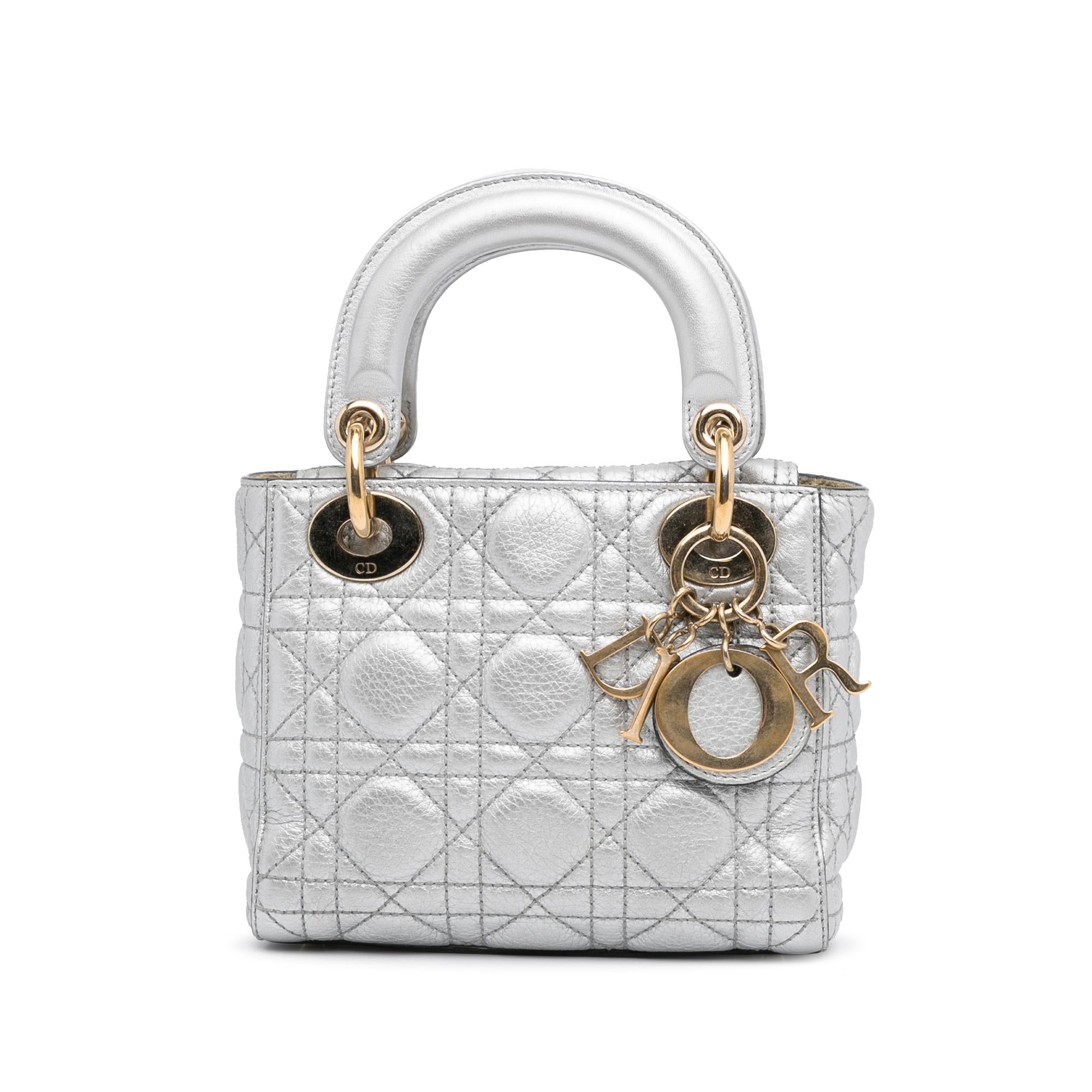 新品未使用 DIOR パイサーバー Rond Point シルバー Dior Mini Cannage Lambskin Lady Dior (SHG-MzLTwv)