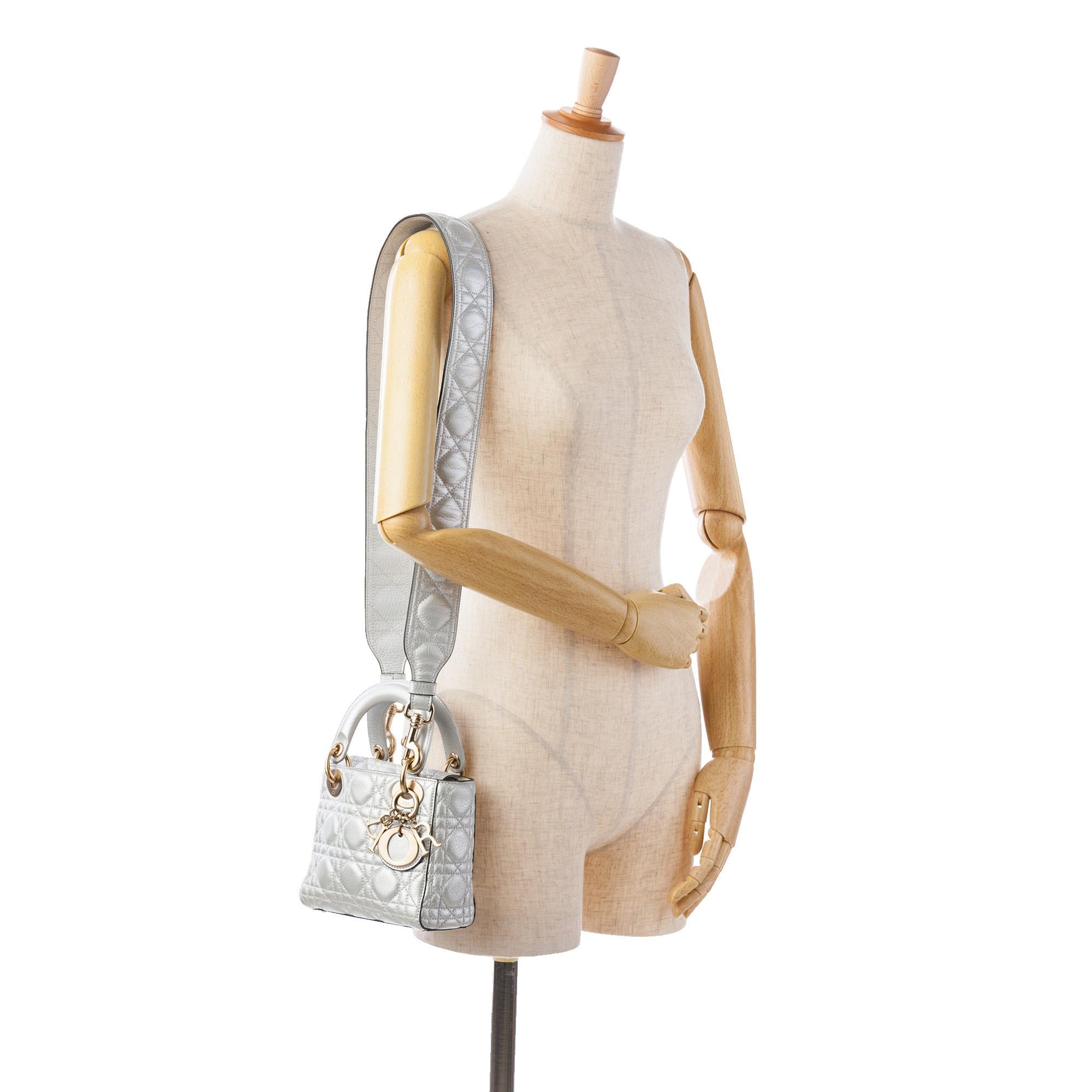 Dior Mini Metallic Calfskin Cannage Supple Lady Dior (SHG-TXv18m)