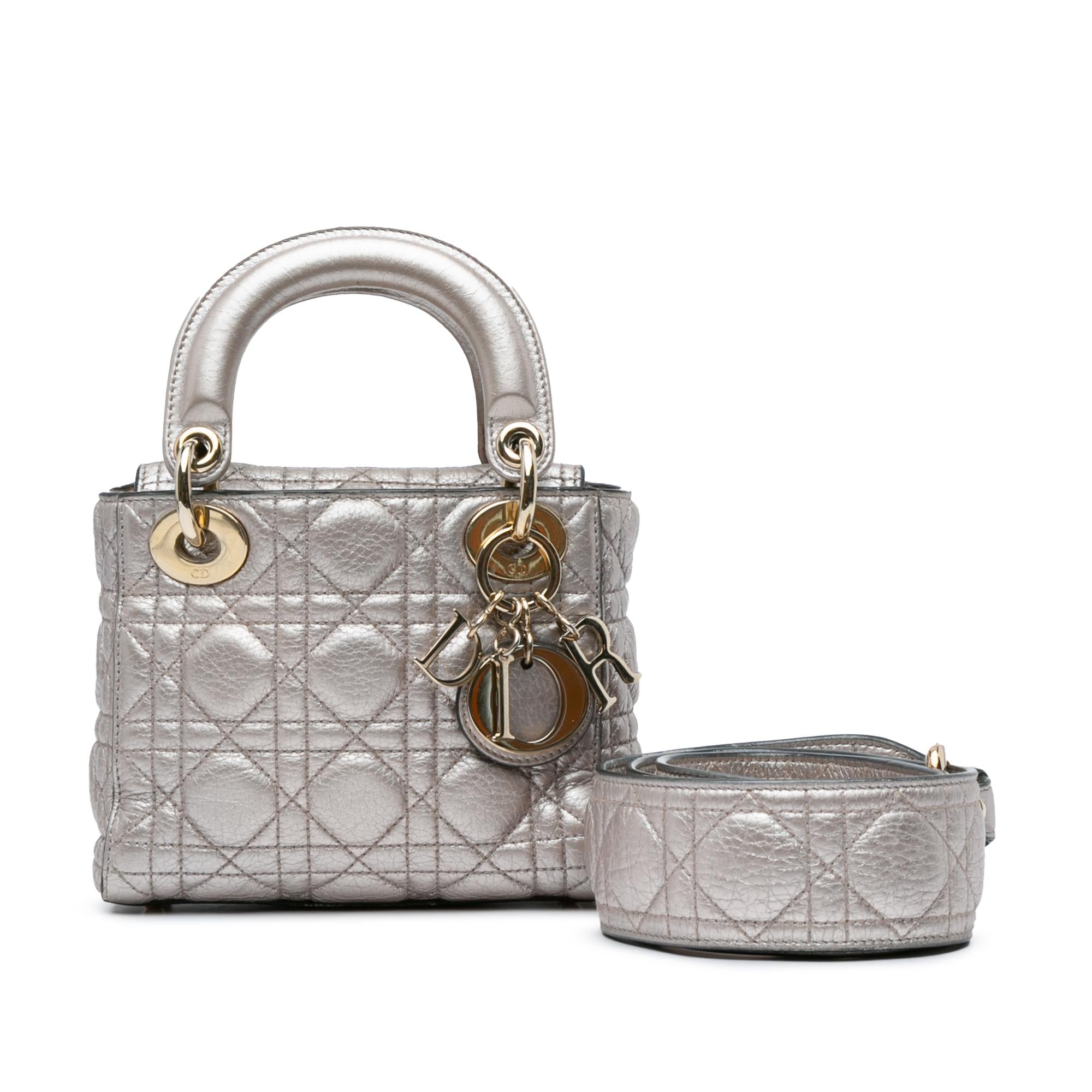 Dior Mini Metallic Calfskin Cannage Supple Lady Dior (SHG-shUv66)