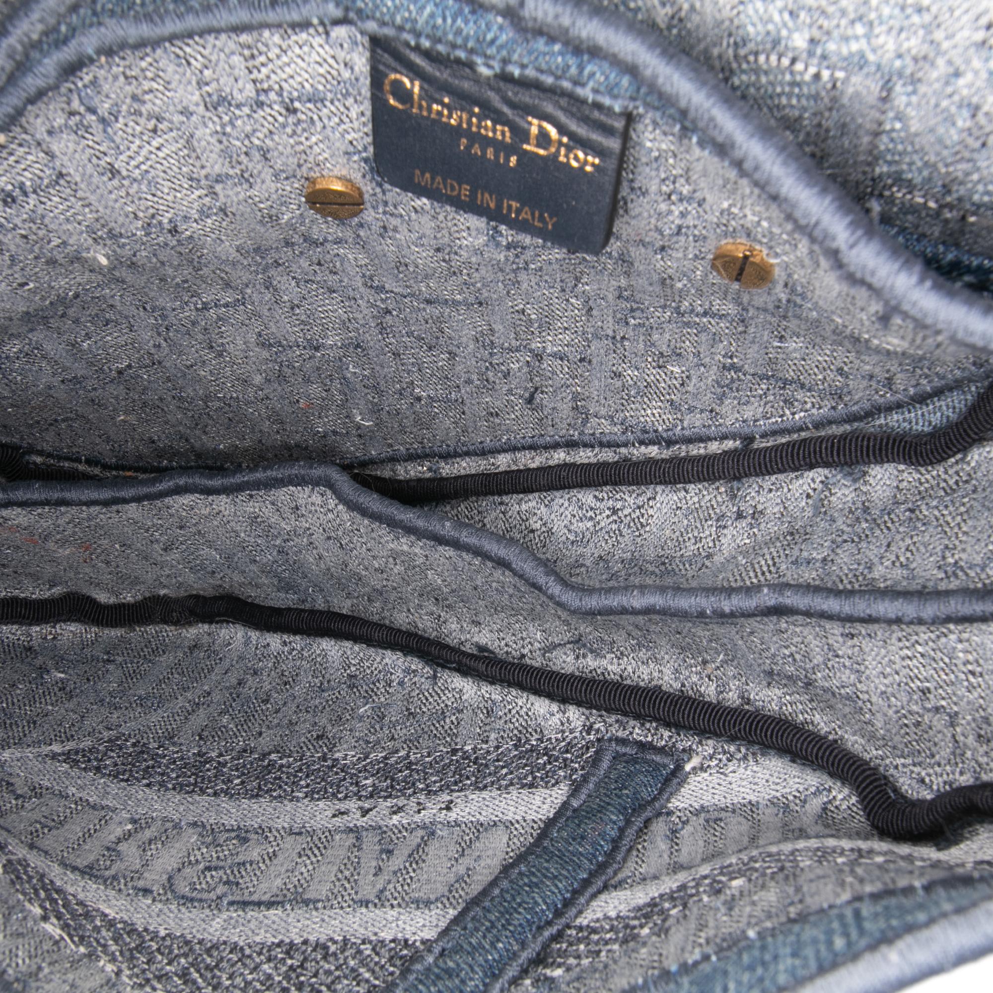 Dior Oblique Embroidered Denim Saddle Bag