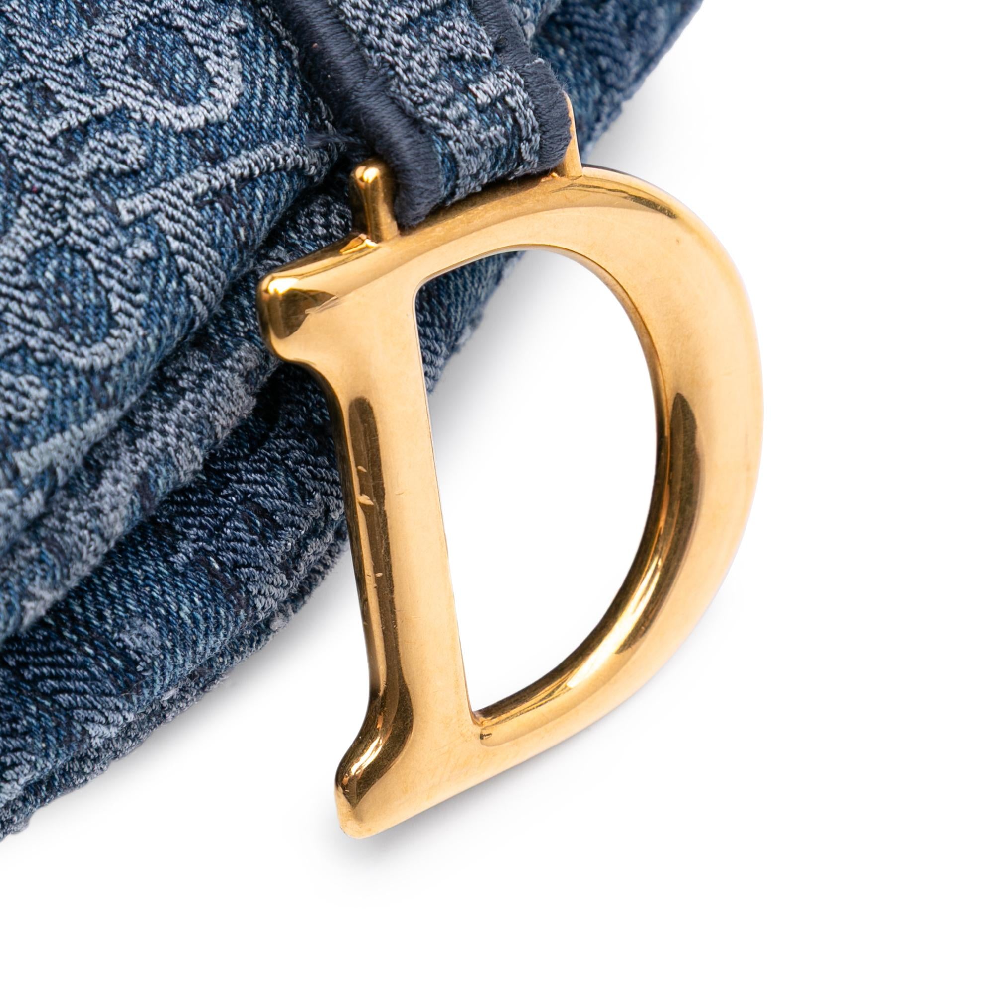 Dior Oblique Embroidered Denim Saddle Bag