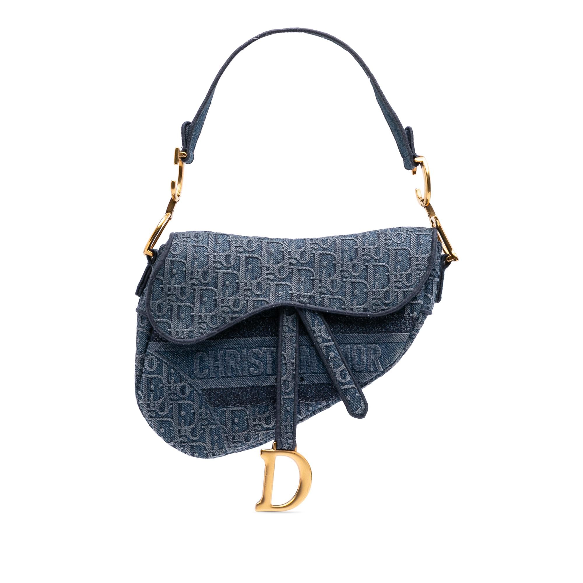 Dior Oblique Embroidered Denim Saddle Bag