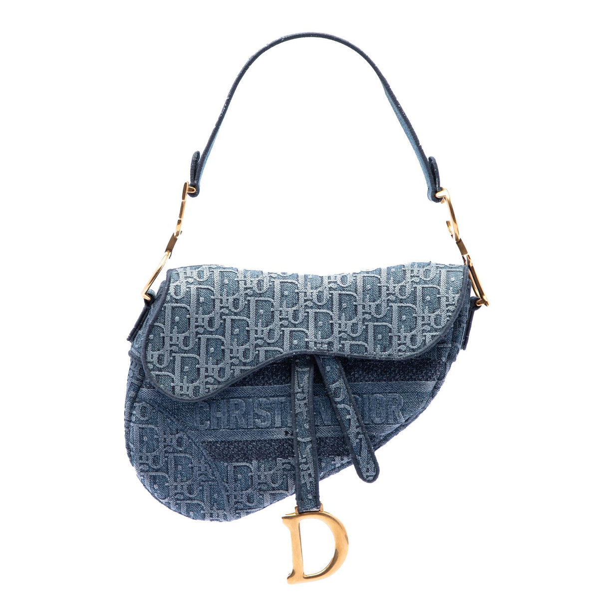 Dior Oblique Embroidered Denim Saddle Bag