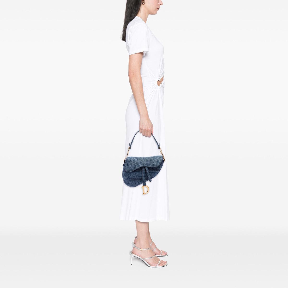 Dior Oblique Embroidered Denim Saddle Bag