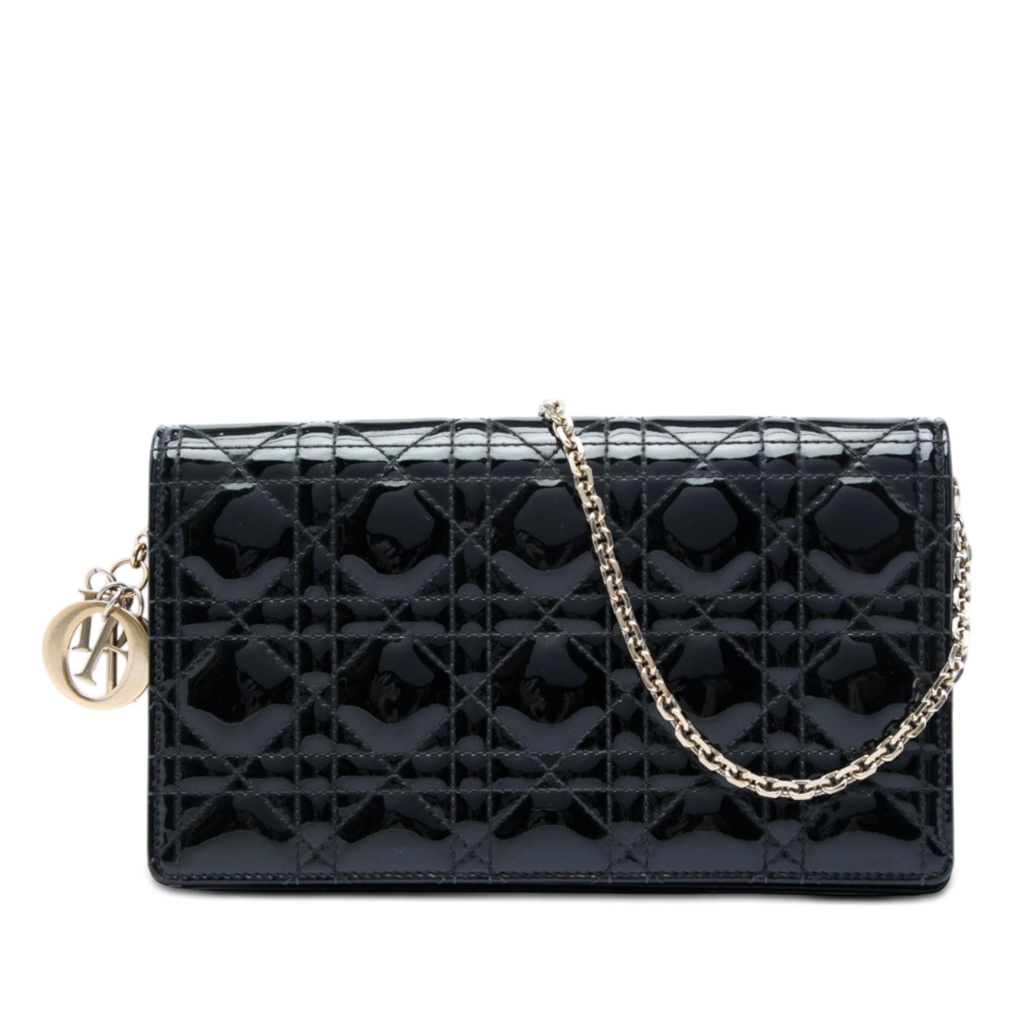 Dior Patent Cannage Lady Dior Chain Convertible Clutch