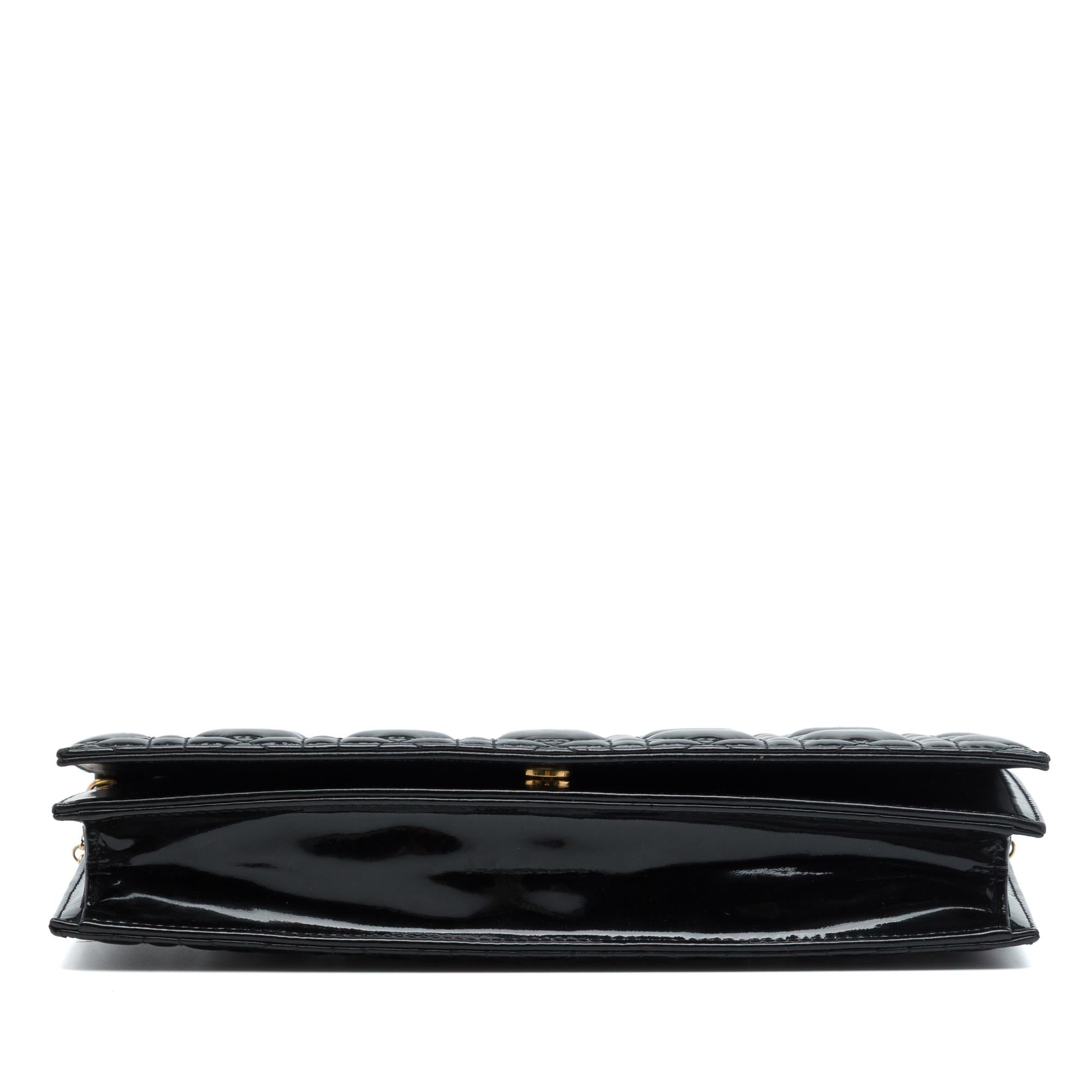Dior Patent Cannage Lady Dior Clutch with Chain