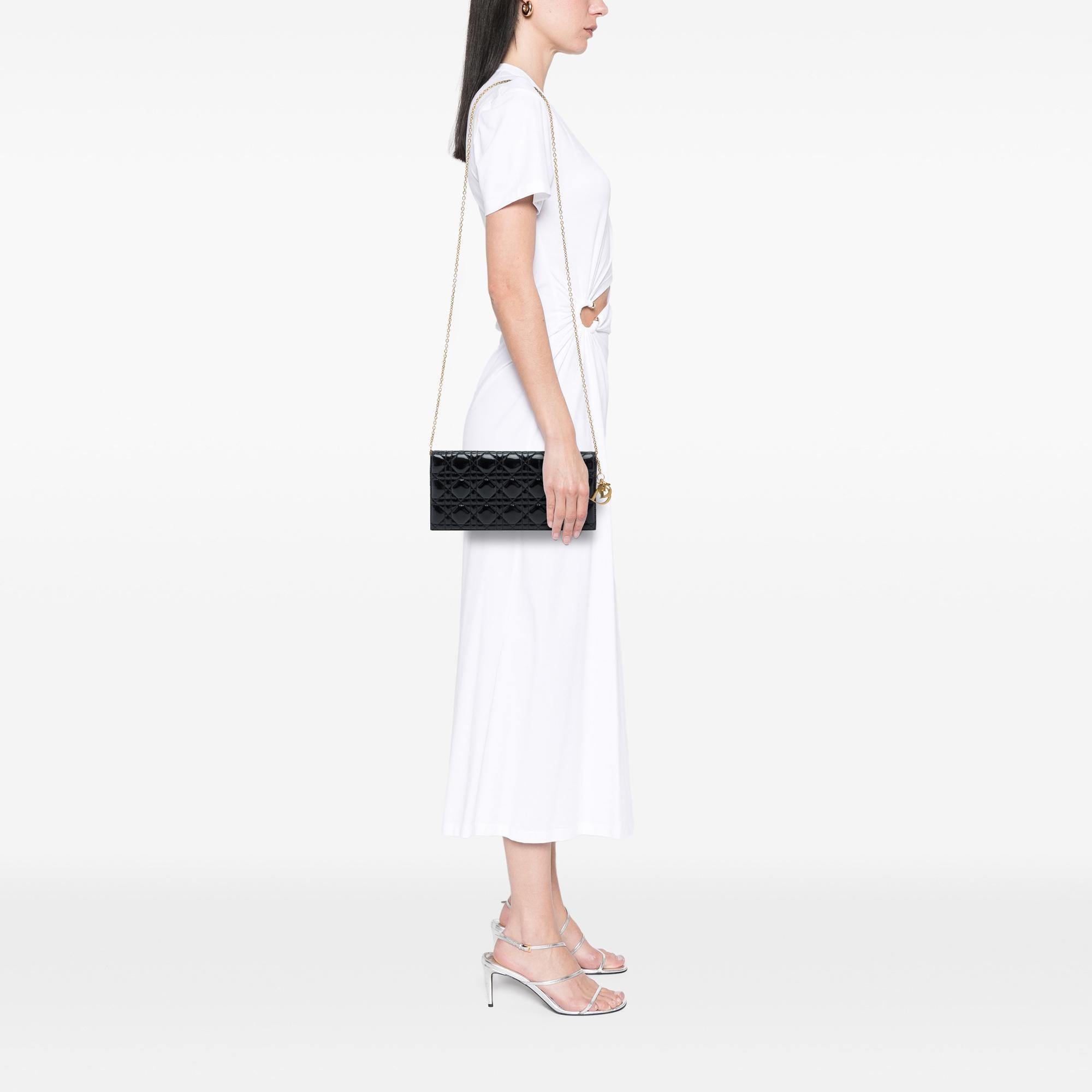 Dior Patent Cannage Lady Dior Clutch with Chain