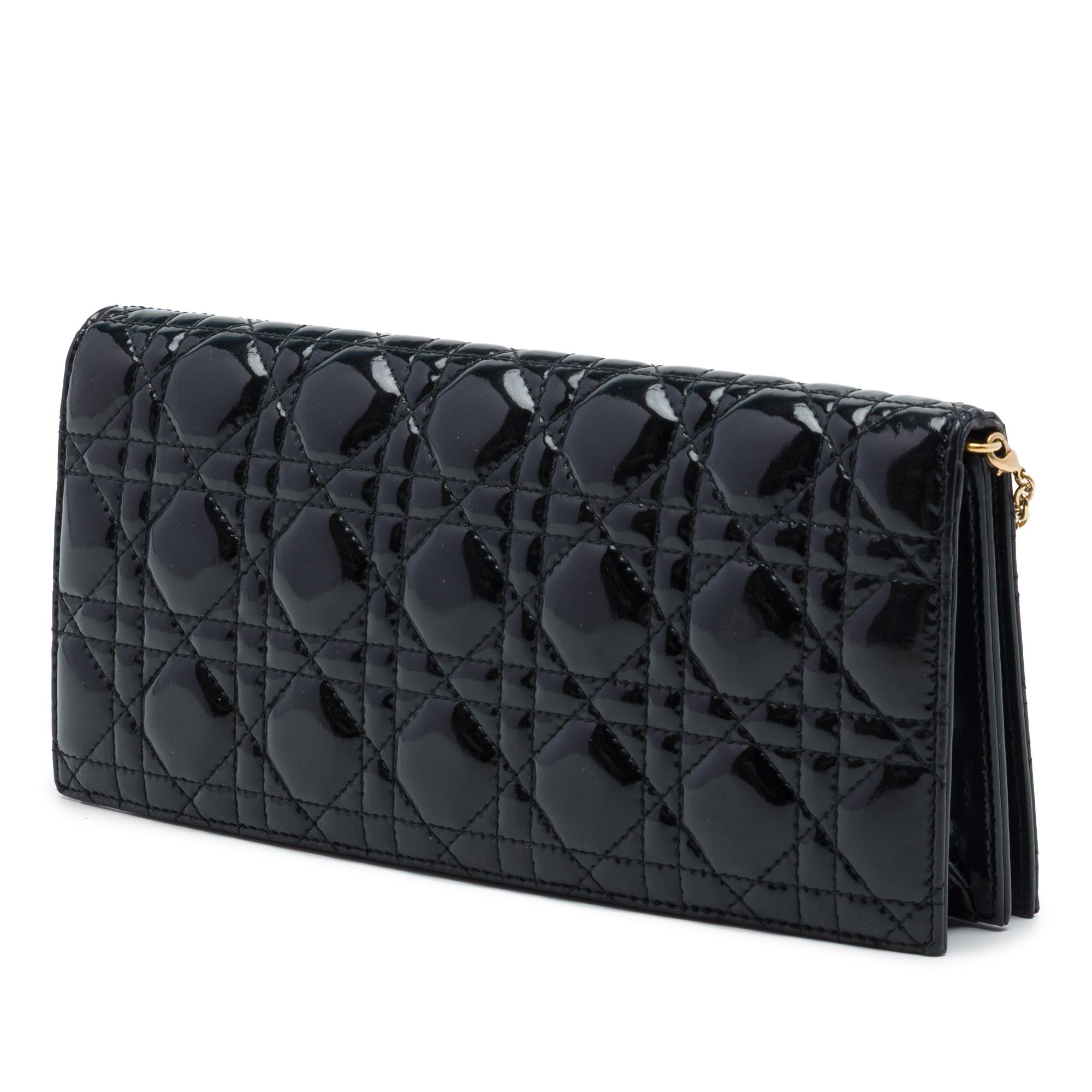 Dior Patent Cannage Lady Dior Clutch with Chain