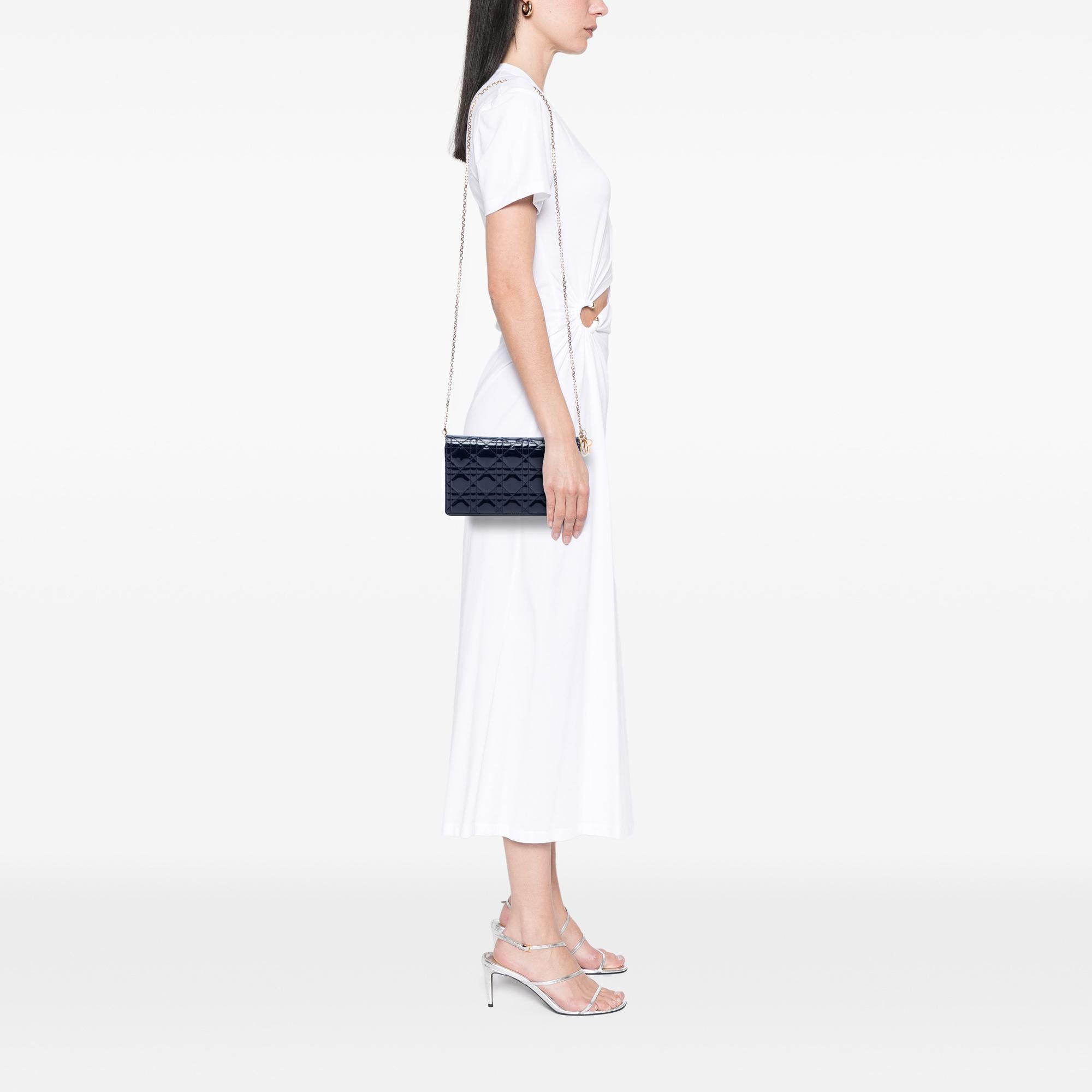 Dior Patent Cannage Lady Dior Pouch with Chain