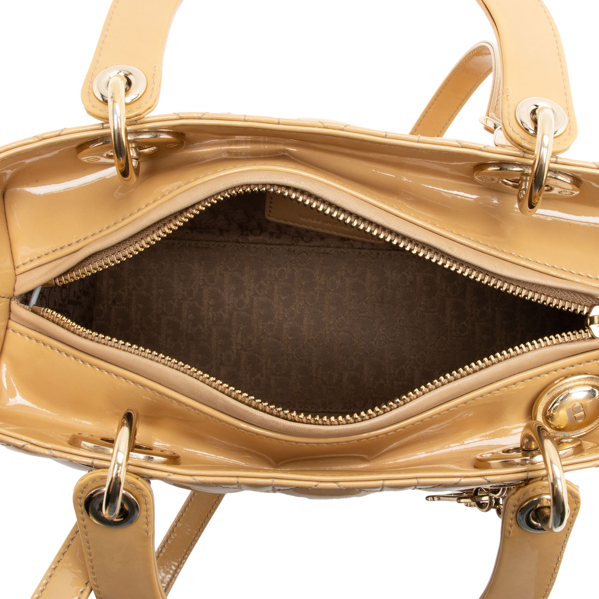 Dior Patent Leather Lady Dior Medium Tote (SHF-8qfooJ)