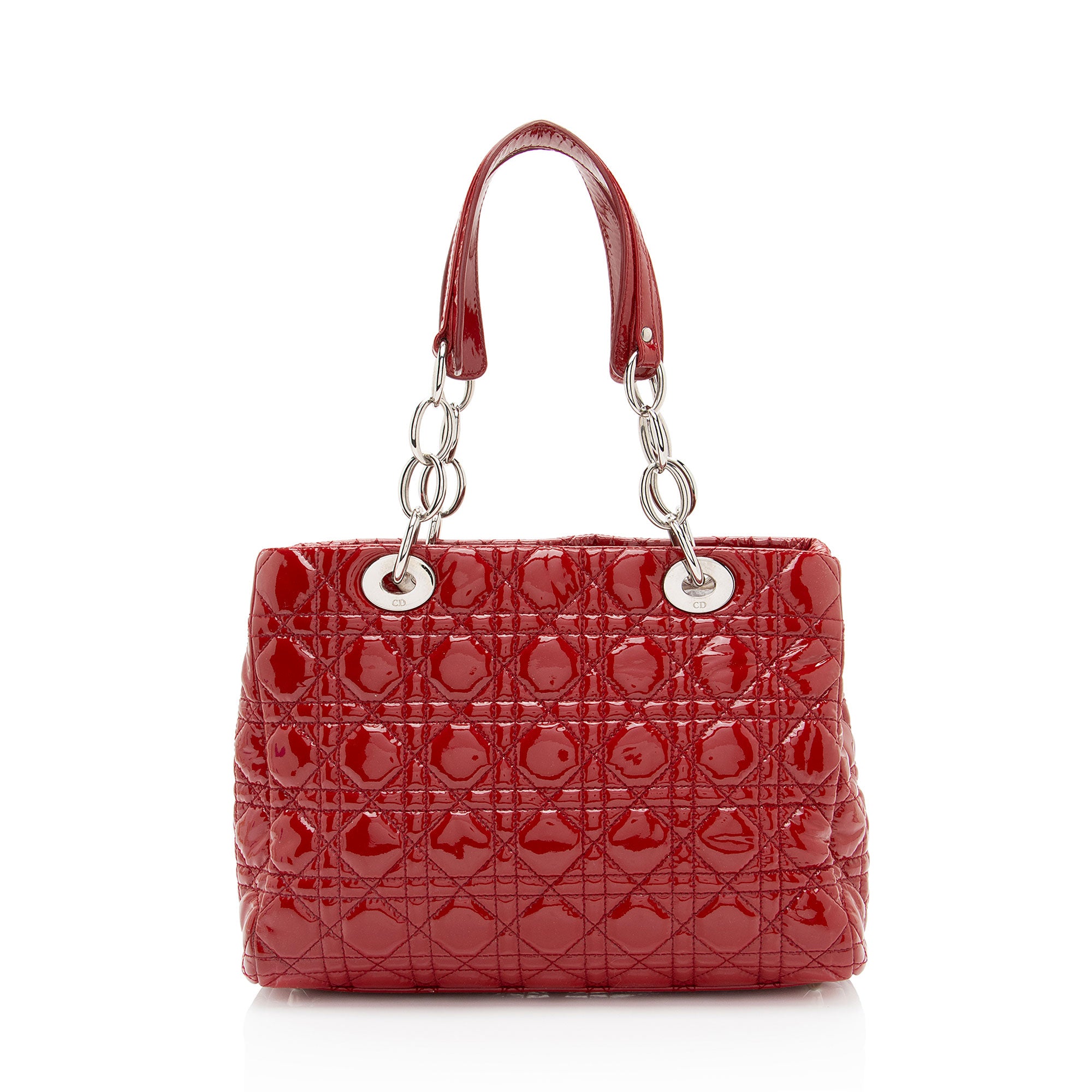 Dior Patent Leather Soft Cannage Lady Dior Small Shopping Tote (SHF-vm0Byx)