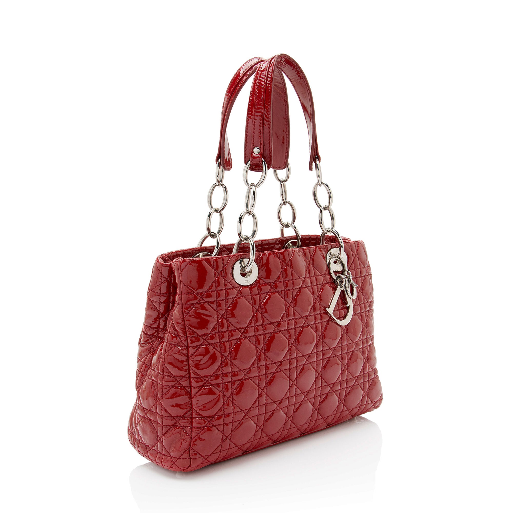 Dior Patent Leather Soft Cannage Lady Dior Small Shopping Tote (SHF-vm0Byx)