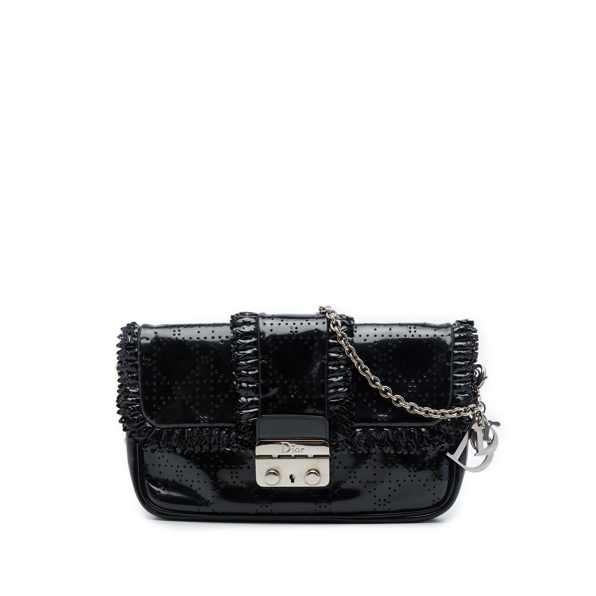 Dior Perforated Patent Cannage New Lock Ruffle Pouch Crossbody