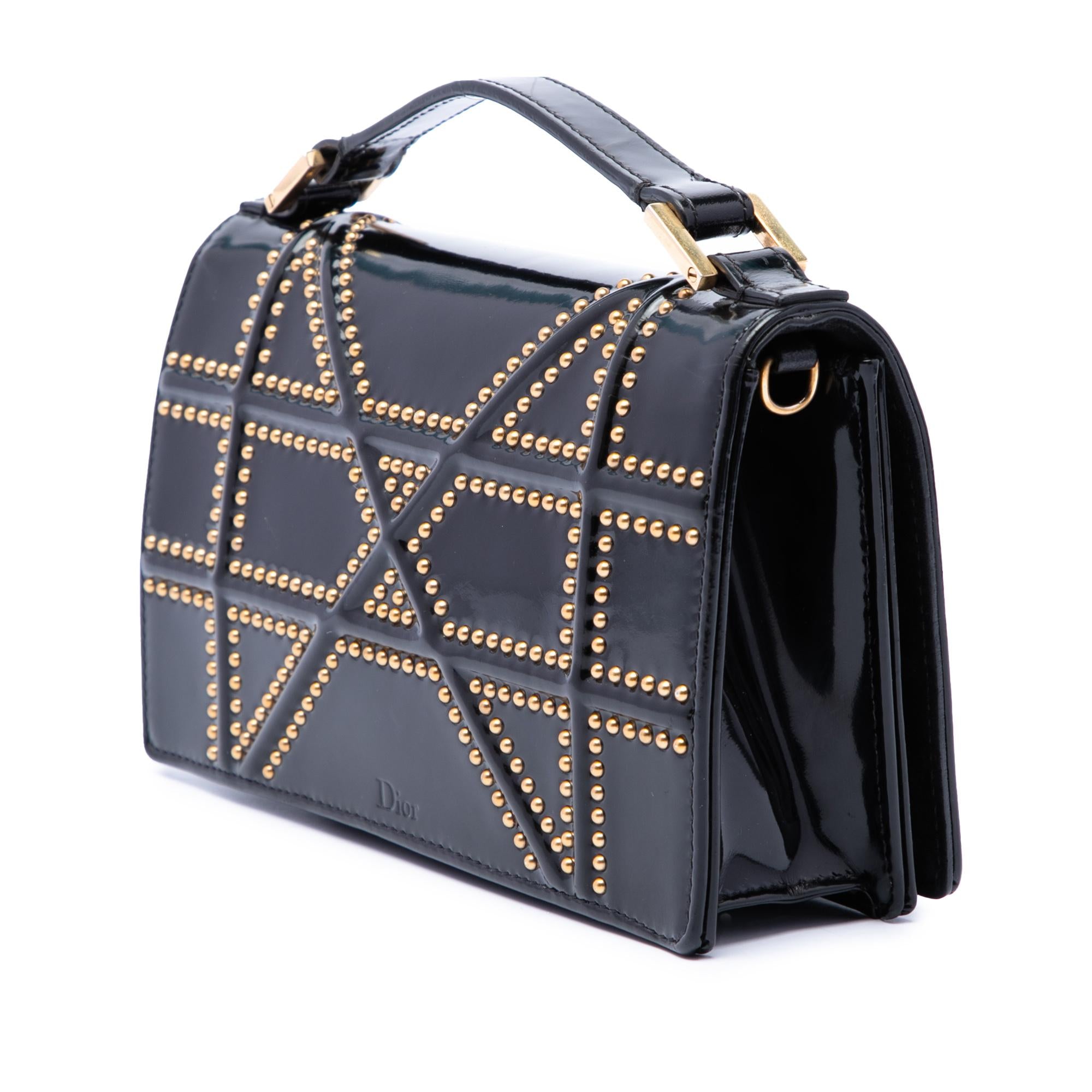 Dior Studded Patent Diorama Top Handle Wallet on Chain