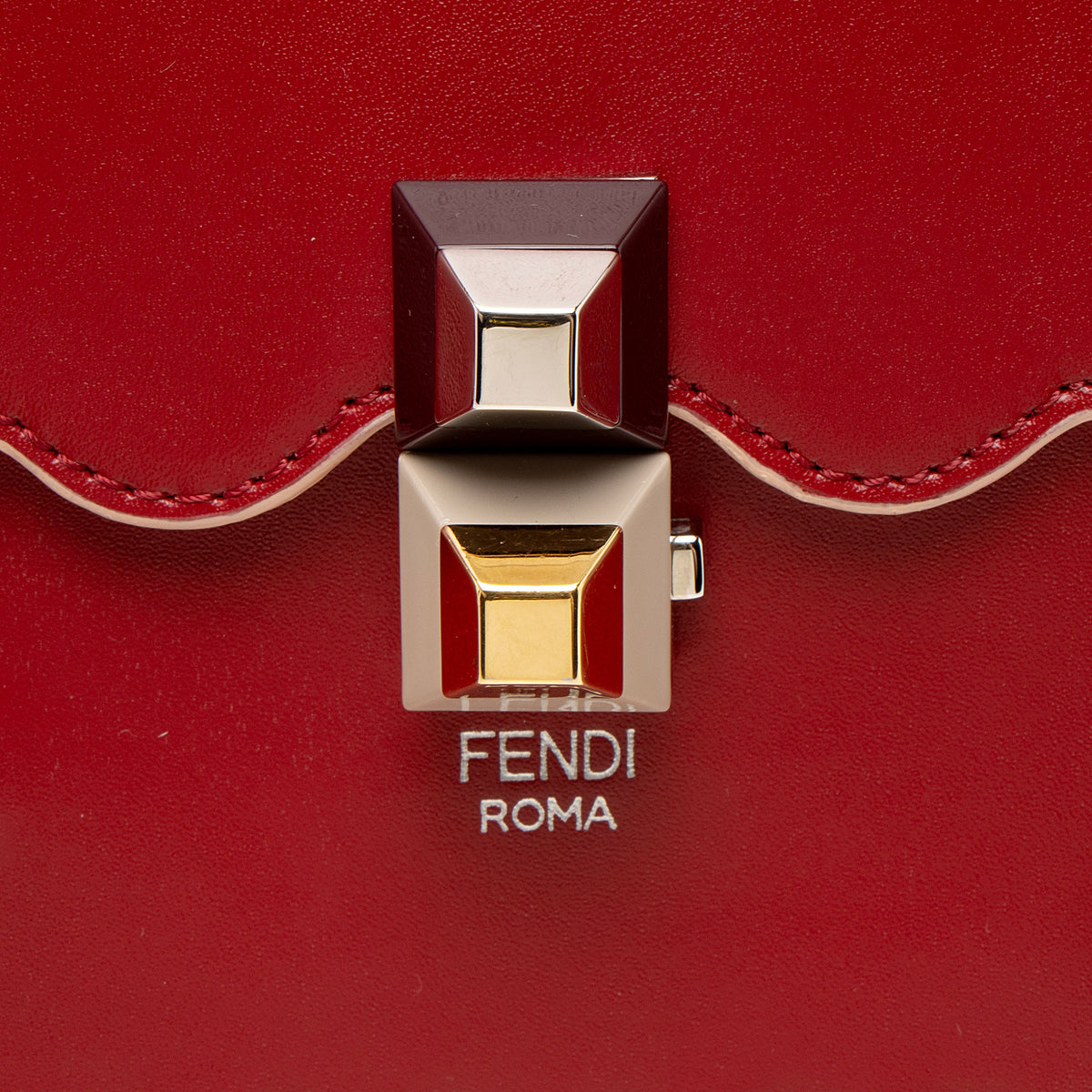 Fendi Calfskin Studded Kan I Medium Shoulder Bag